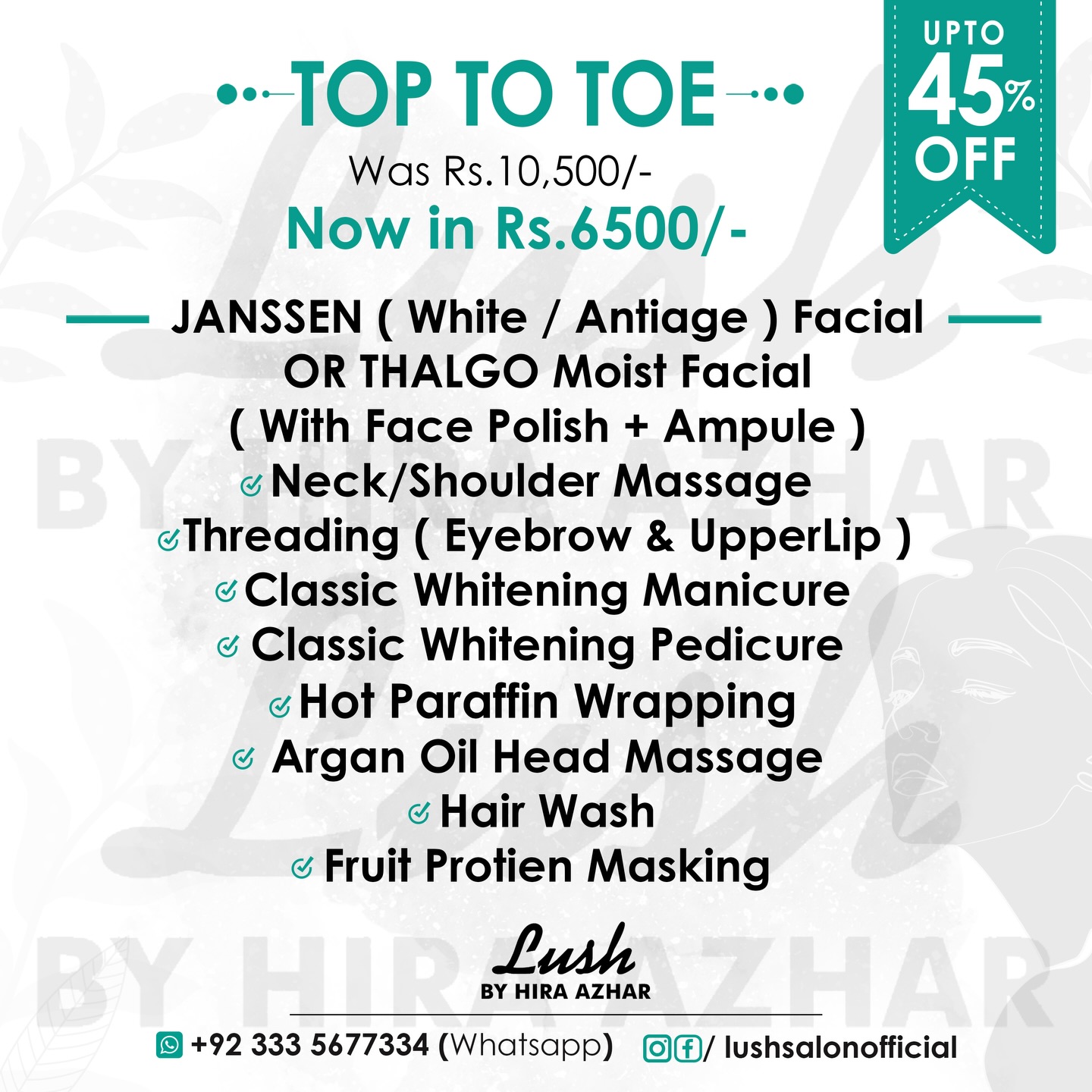 Lush Beauty Salon by Hira Azhar Facebook ad: Deals Available at All Branches of Lush.