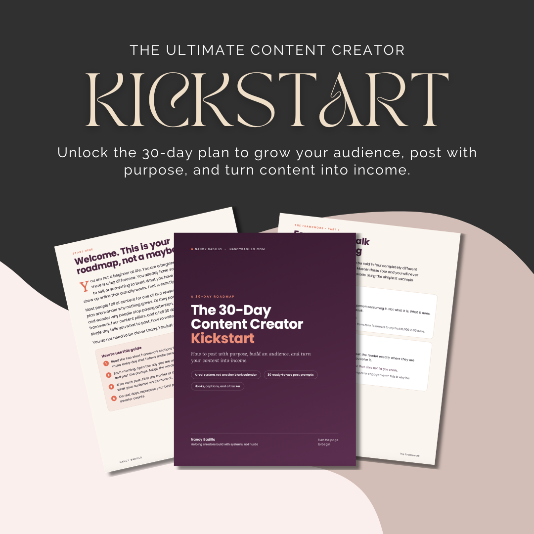 Nancy Badillo Facebook ad: *Get the Free 30-Day Content Plan