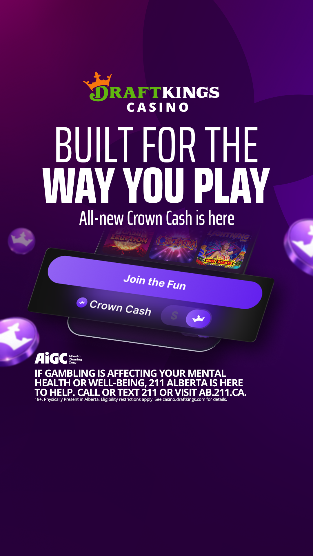 DraftKings Casino Facebook ad: All-new Crown Cash is here