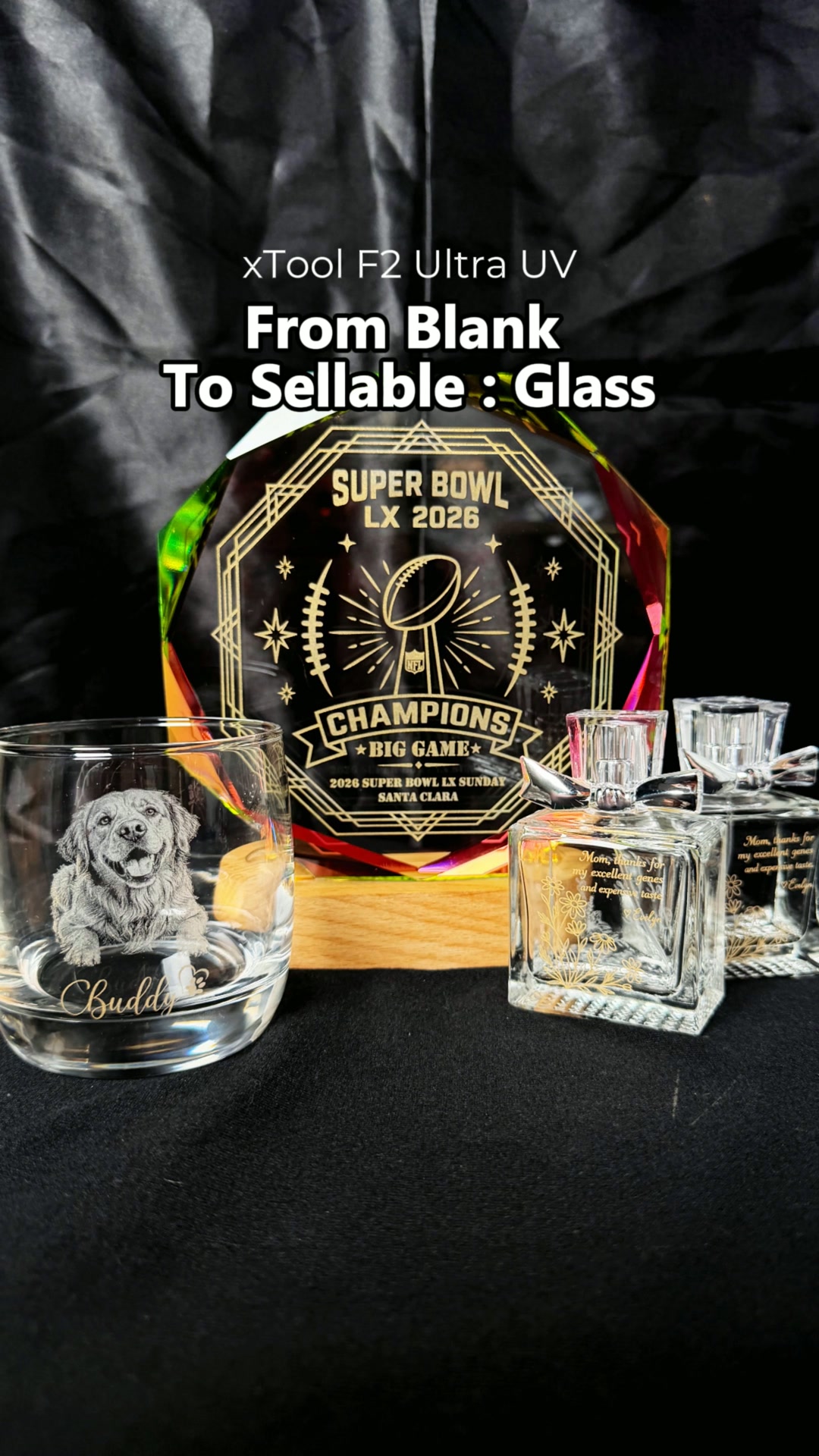 xTool Facebook ad: Turn Glass Blanks Into Profit