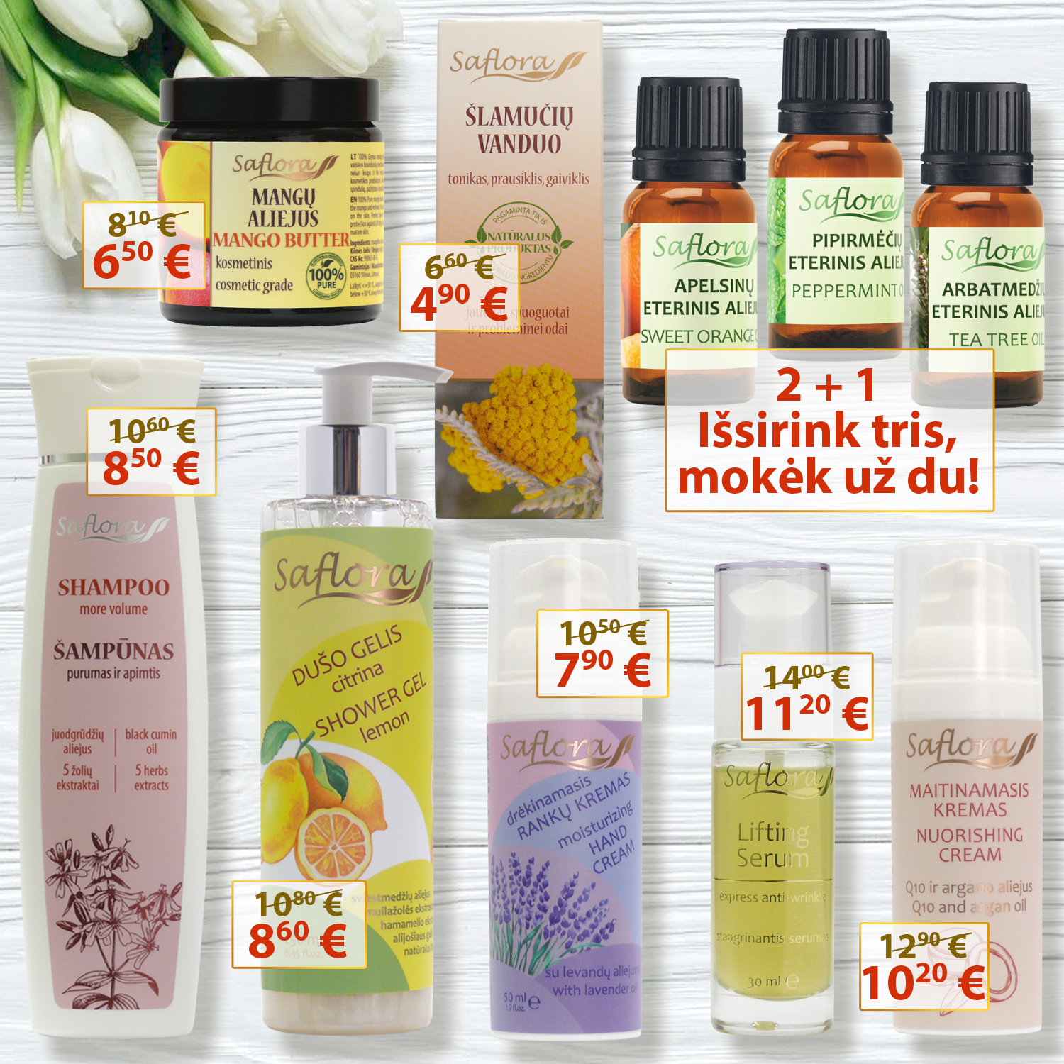 Saflora - natūrali kosmetika Facebook ad: SAVAITĖS AKCIJOS