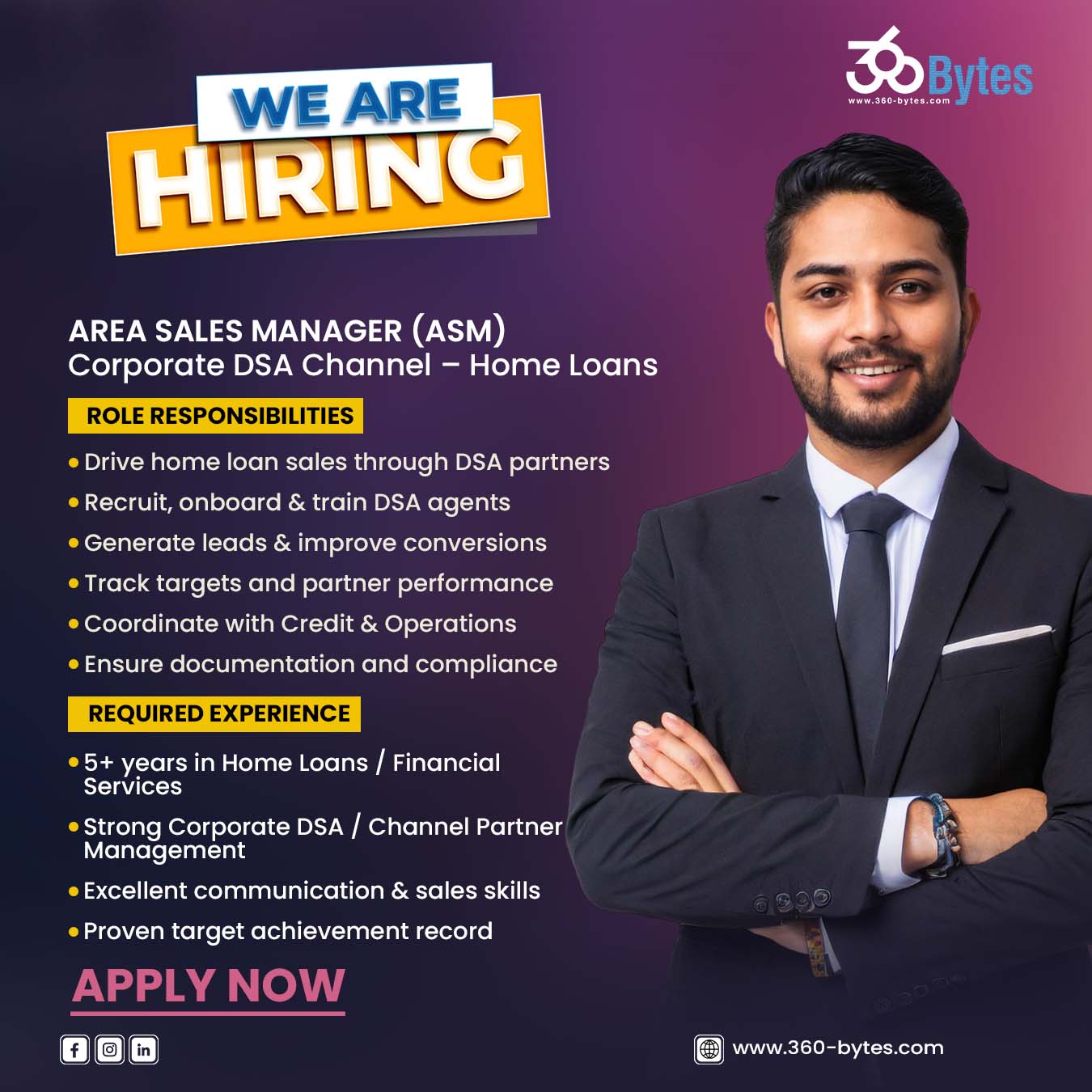 360 Bytes Facebook ad: Hiring ASM, Corporate DSA