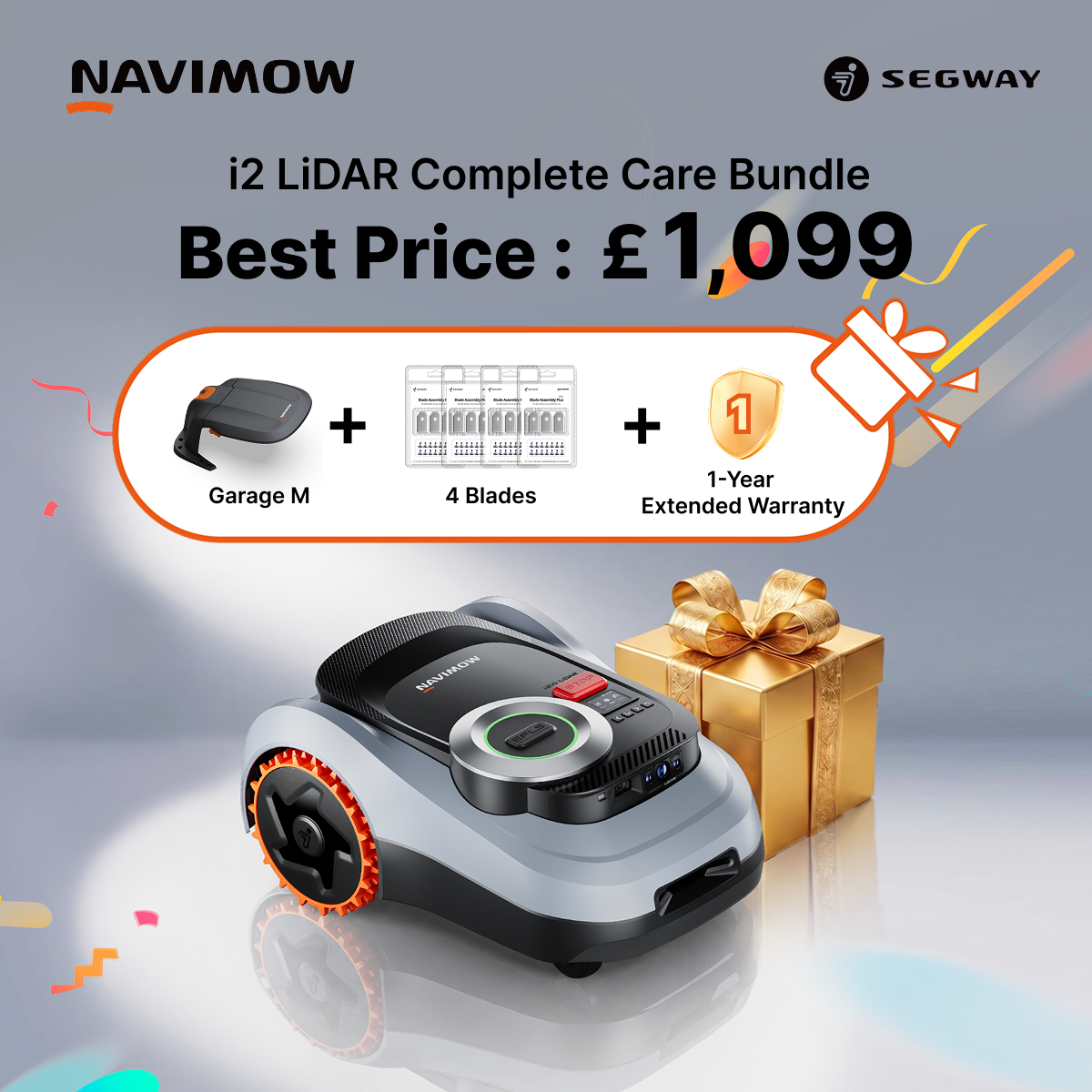 Segway Navimow Facebook ad: i208 LiDAR Complete Care Bundle, All-Season Care