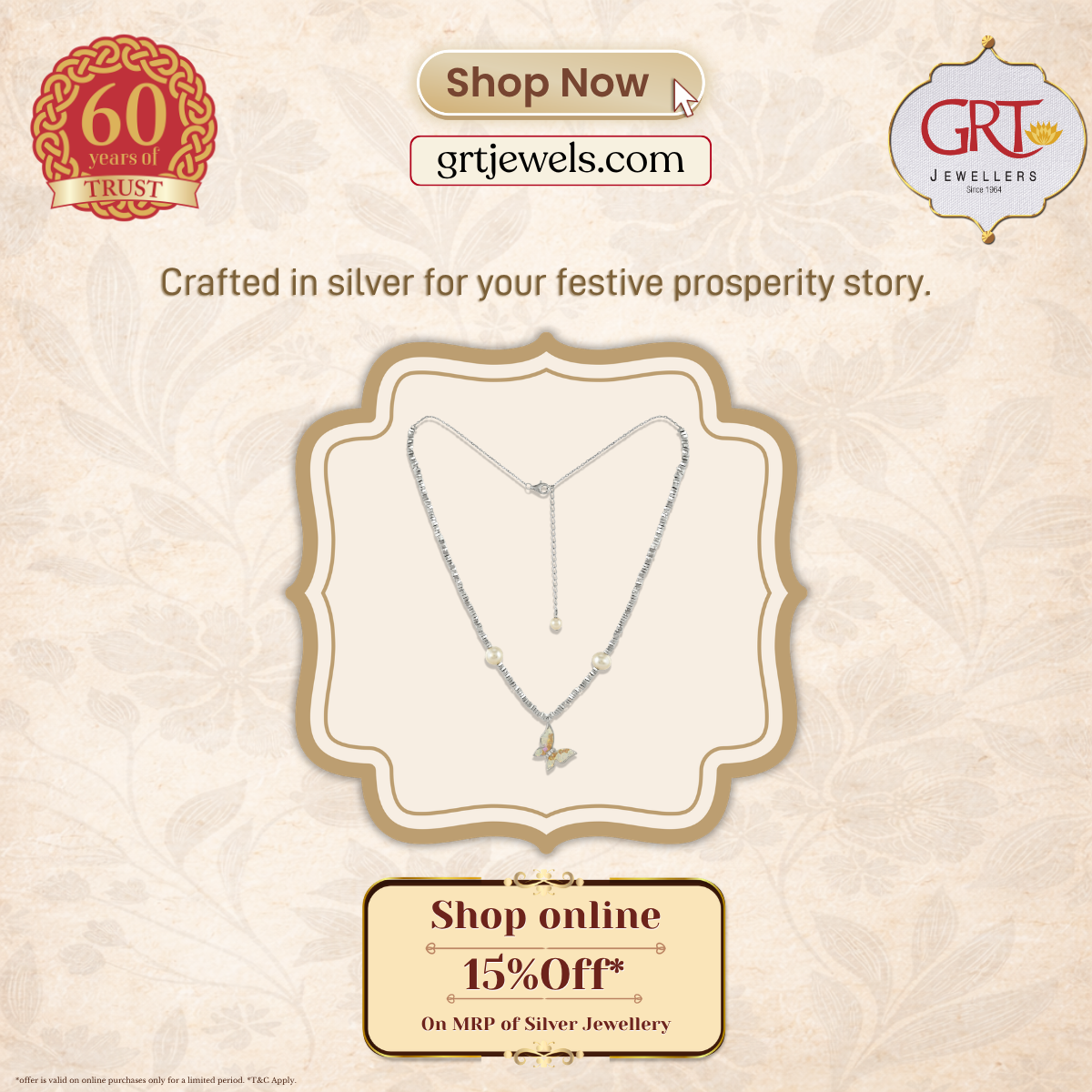 GRT Jewellers Facebook ad: Flat 15% off on MRP.