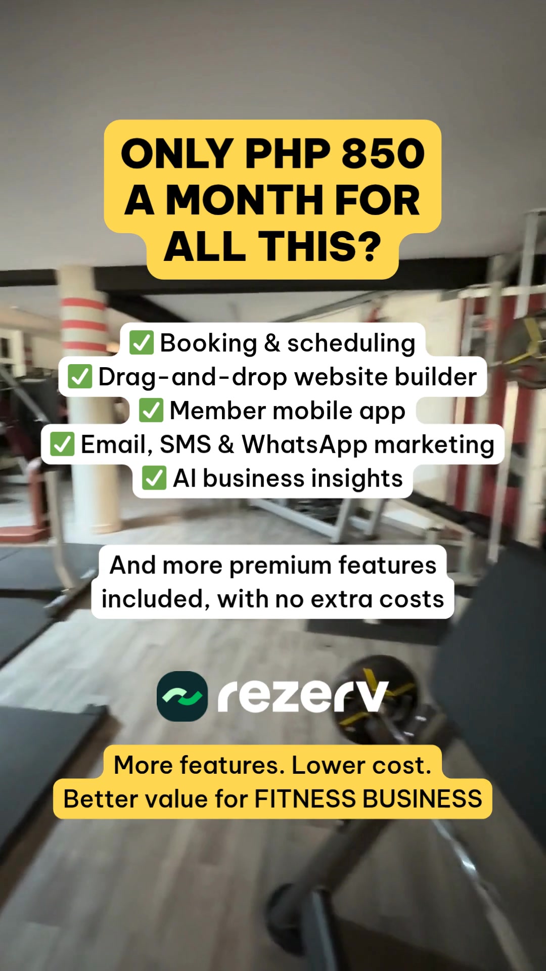 Rezerv Facebook ad: Run & Grow Your Fitness Studio with One Simple System