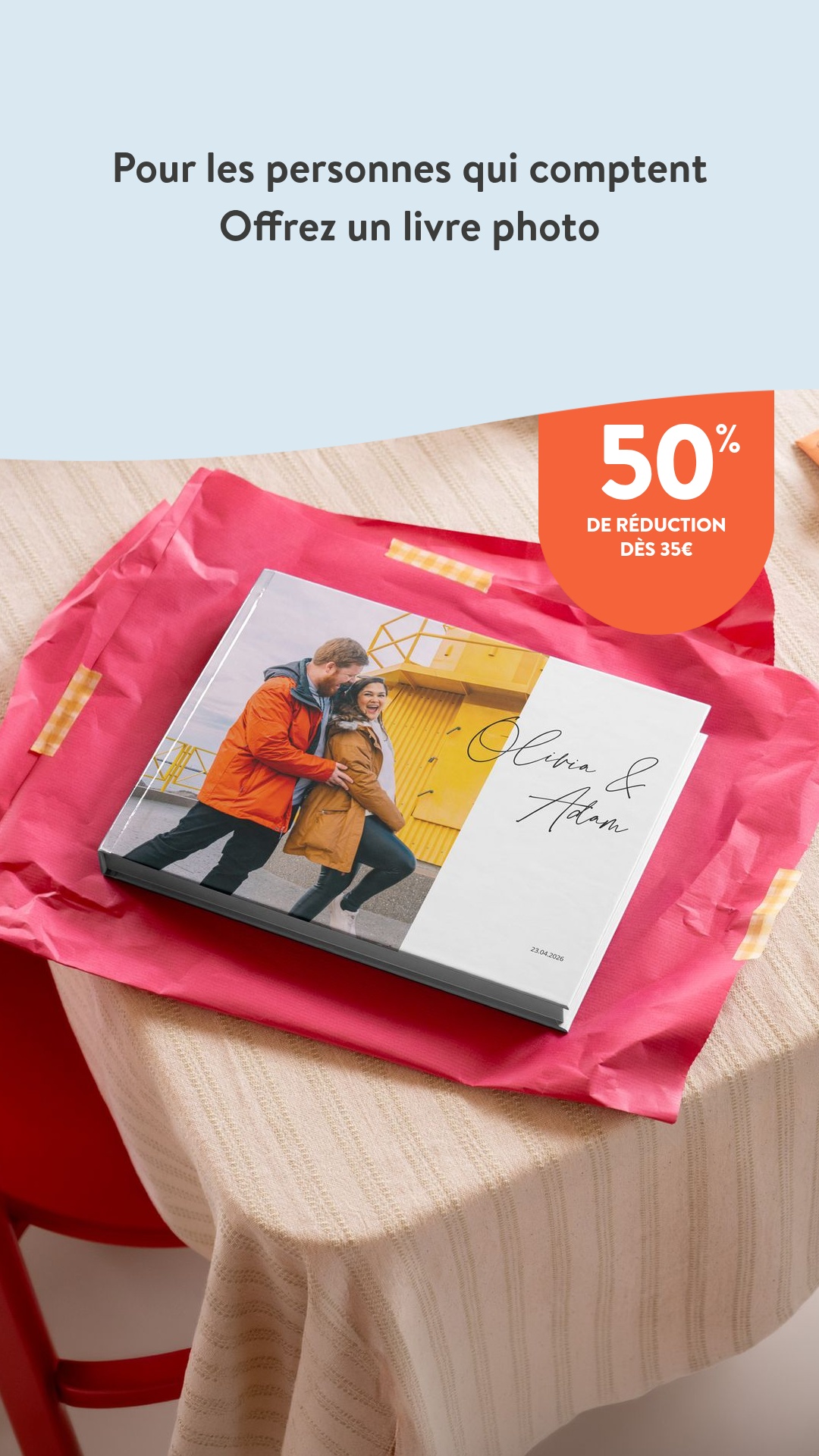 Photobox Facebook ad: -50% dès 35€