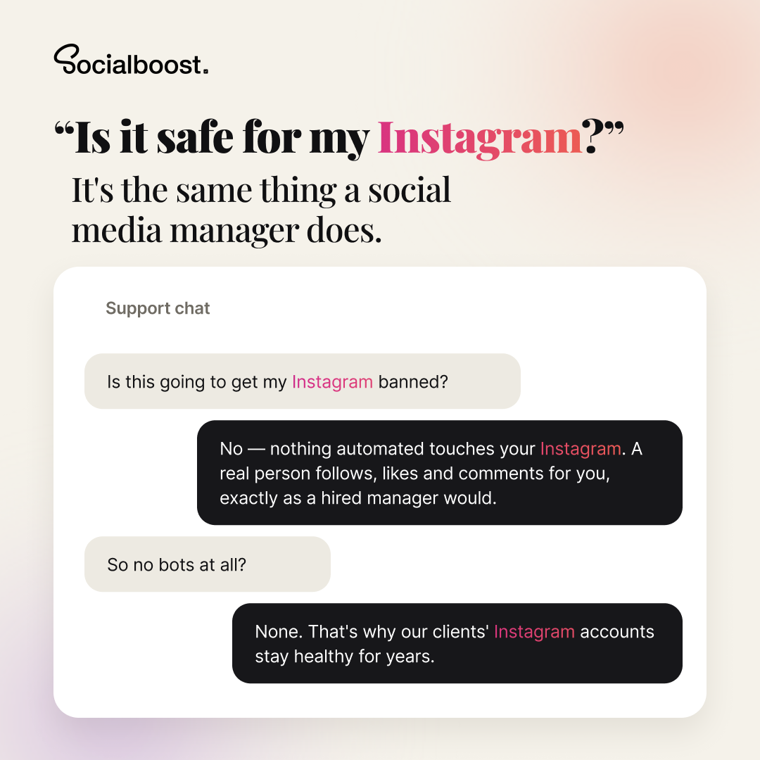 Socialboost Facebook ad: Real Instagram Growth. Zero Bots.