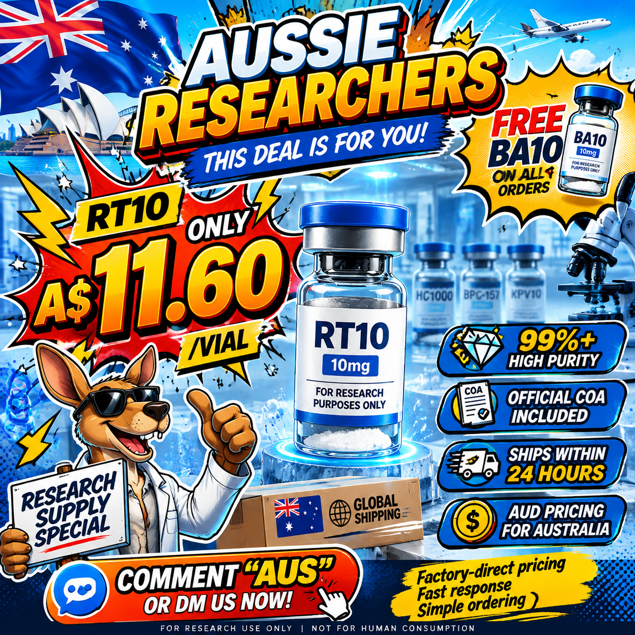 AU Peptide Research Supply Facebook ad from Aug 17, 2026