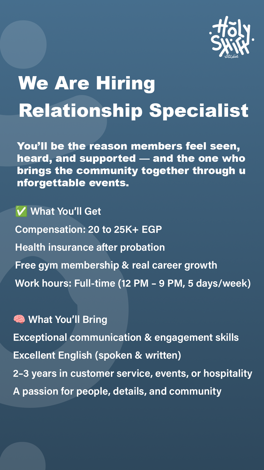 HolyShift Studios Facebook ad: Retention Specialist, Holyshift