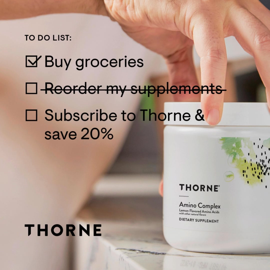 Thorne Facebook ad: Save up to 20% when you subscribe to Thorne