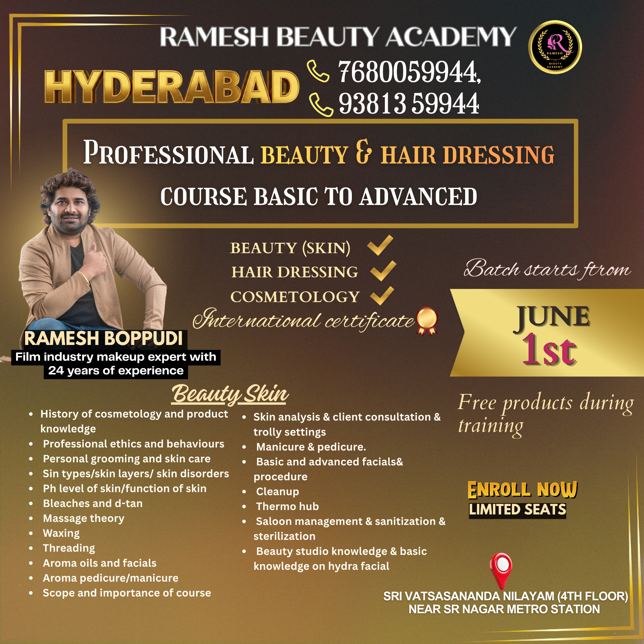 Ramesh Beauty Academy Facebook ad: Enroll Now & Get Special Offer from Ramesh…