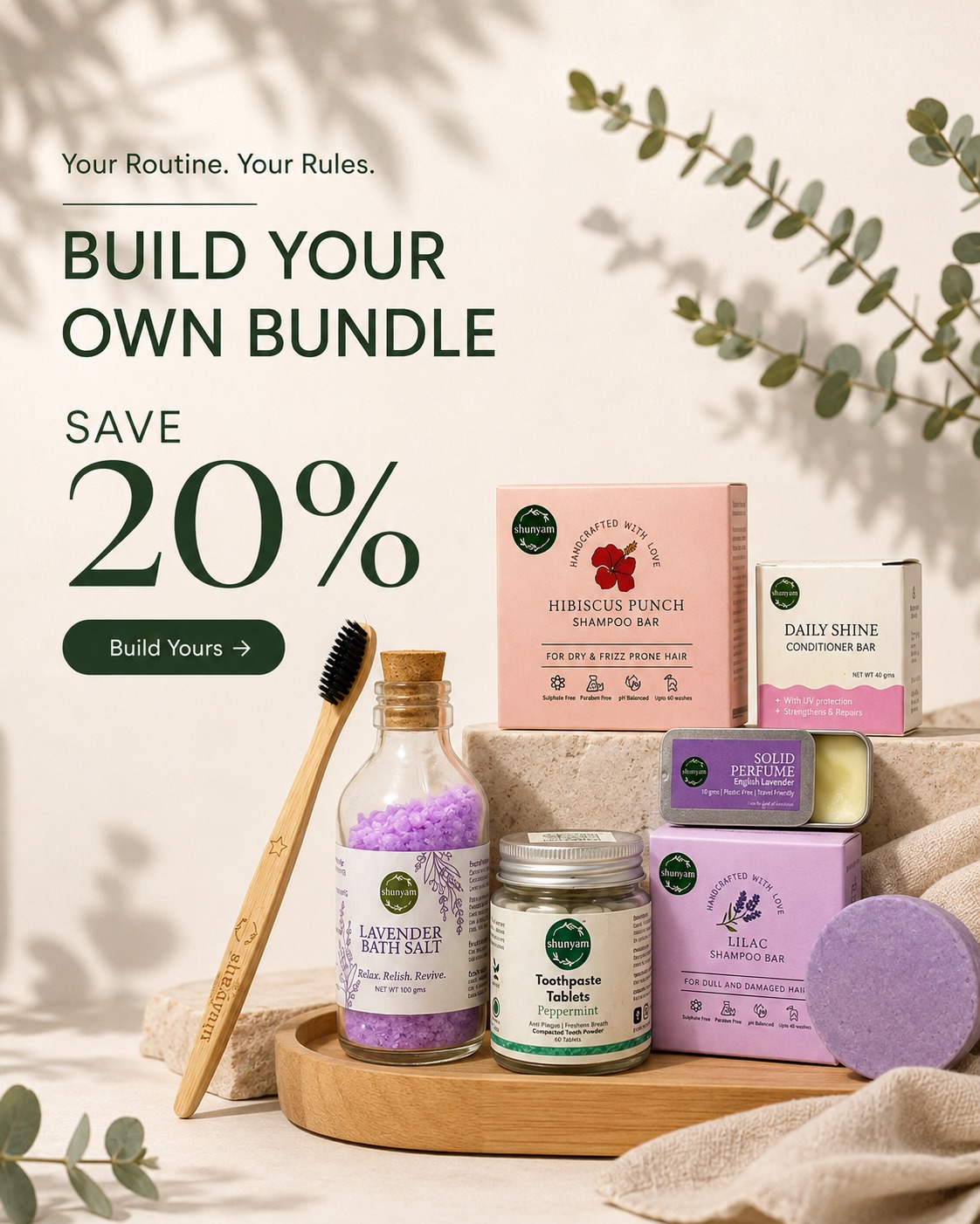 Shunyam Facebook ad: Mix, Match & Save 20%
