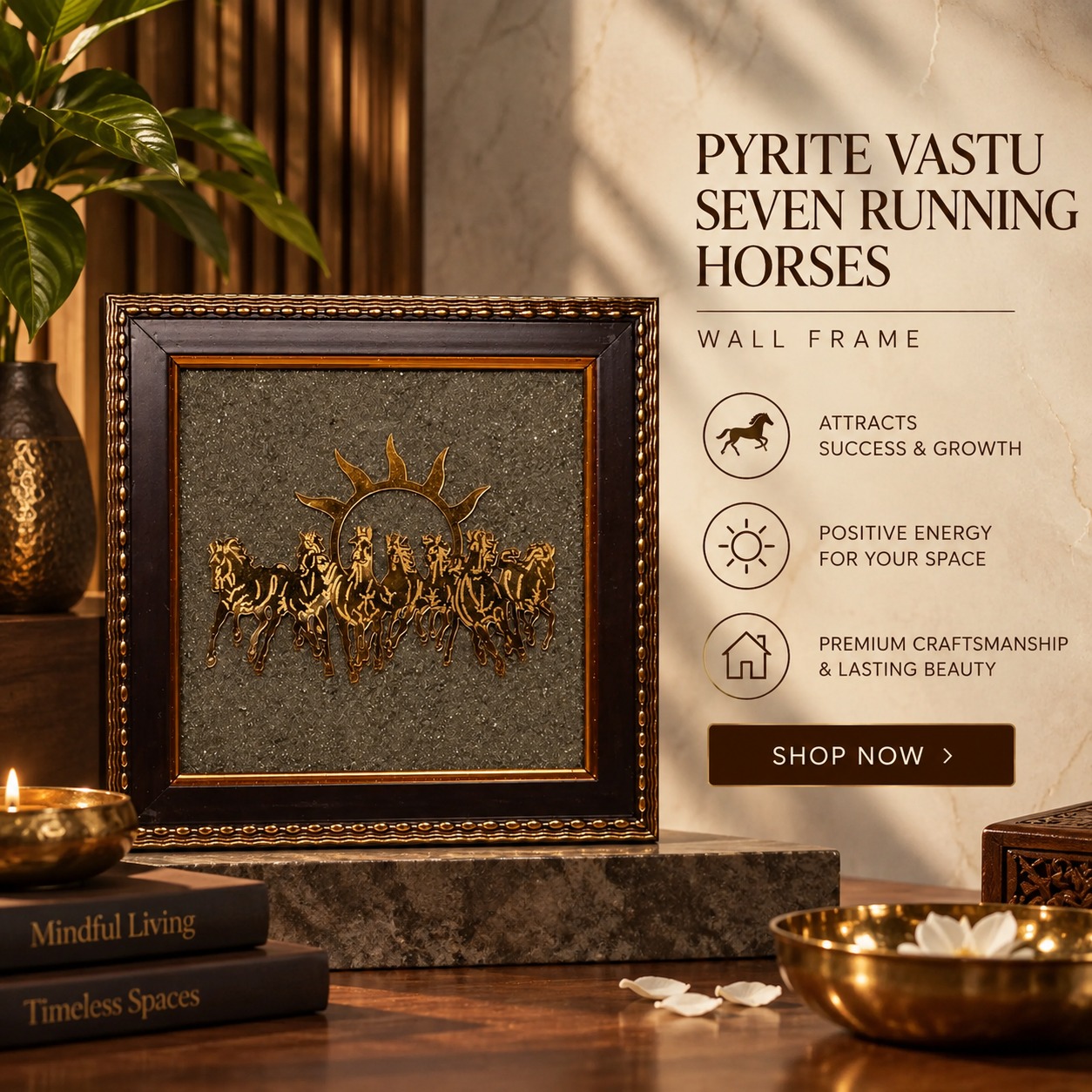 CrystalCollective Facebook ad: Buy Pyrite Vastu Seven Running Horses Wall Frame