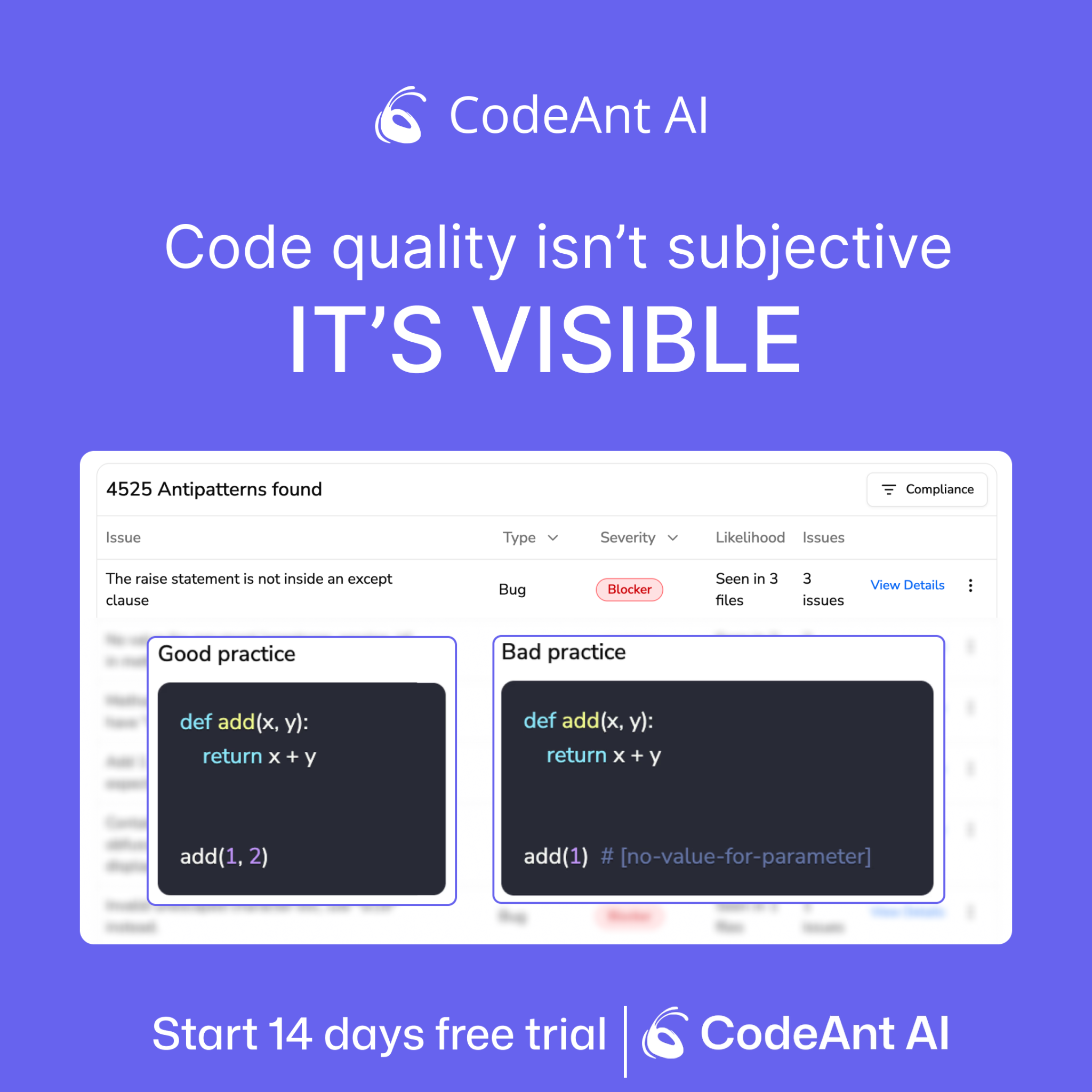 CodeAnt AI Facebook ad: Ship Clean Code, Every Single Time