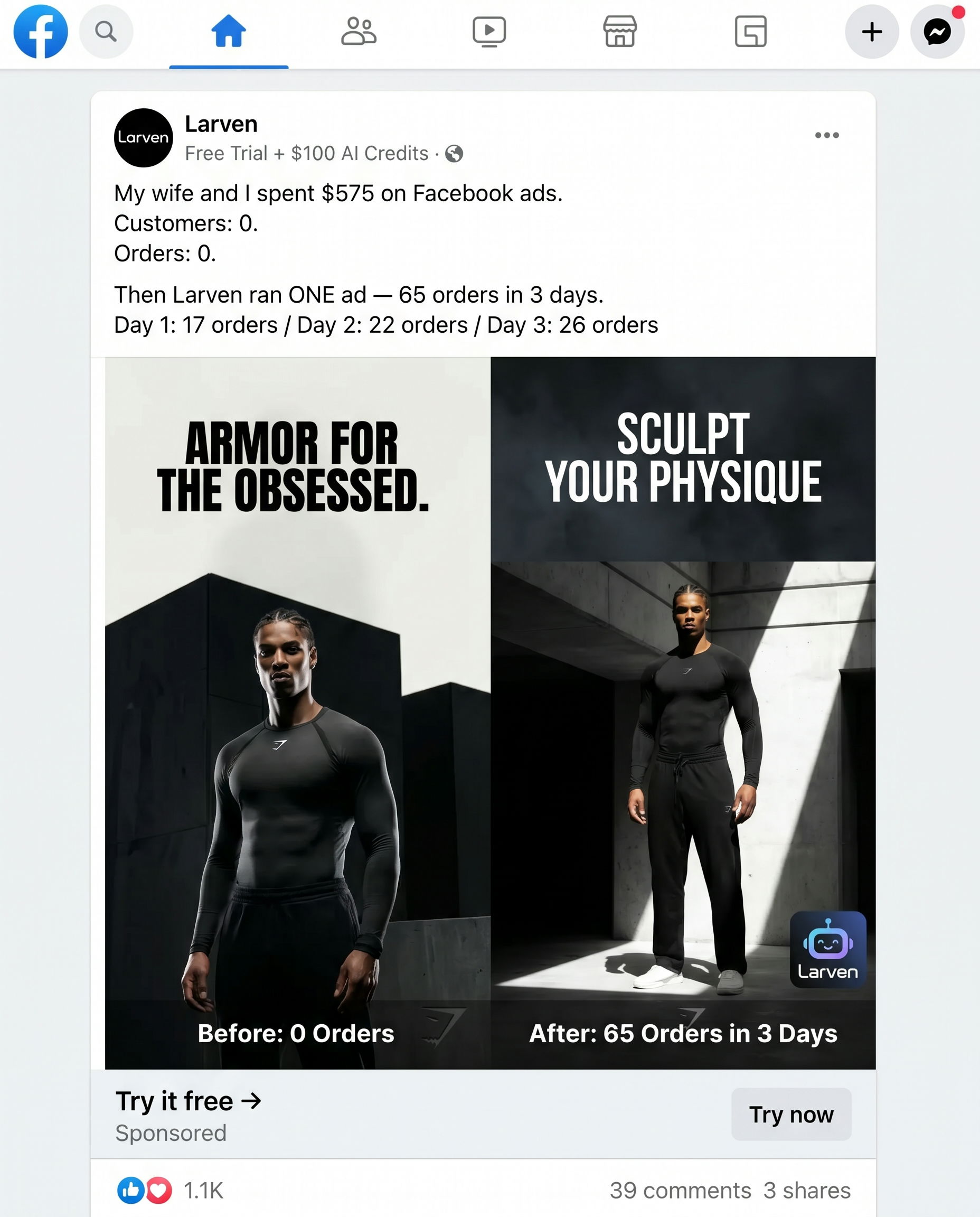 Larven AI Facebook ad