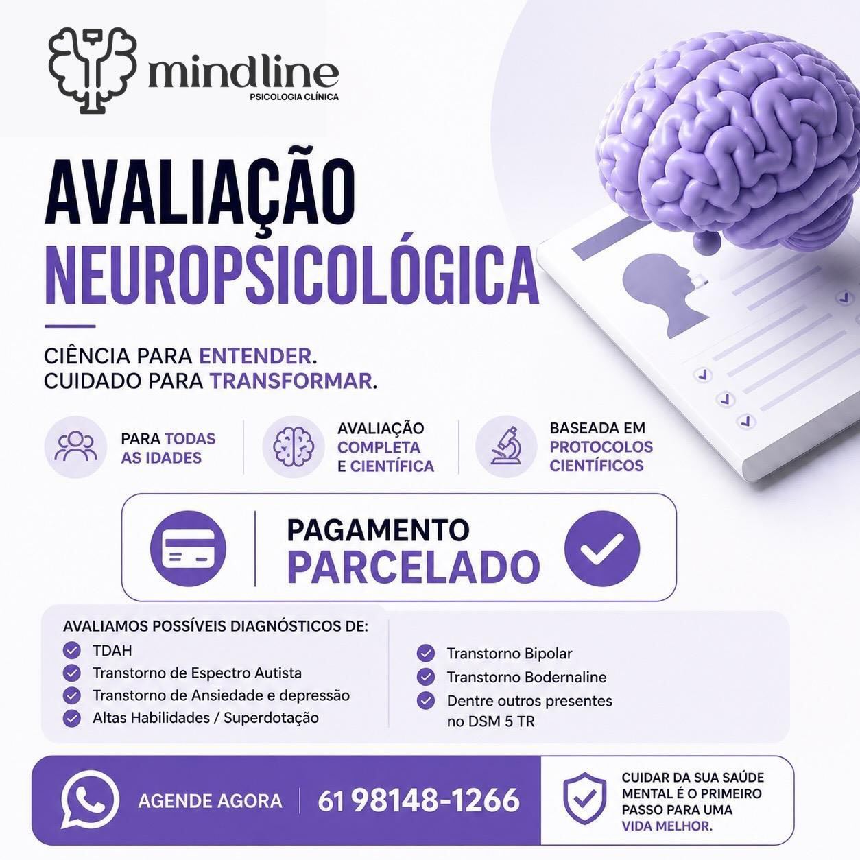 mindlineclinic Facebook ad: Sua mente merece cuidado especializado!