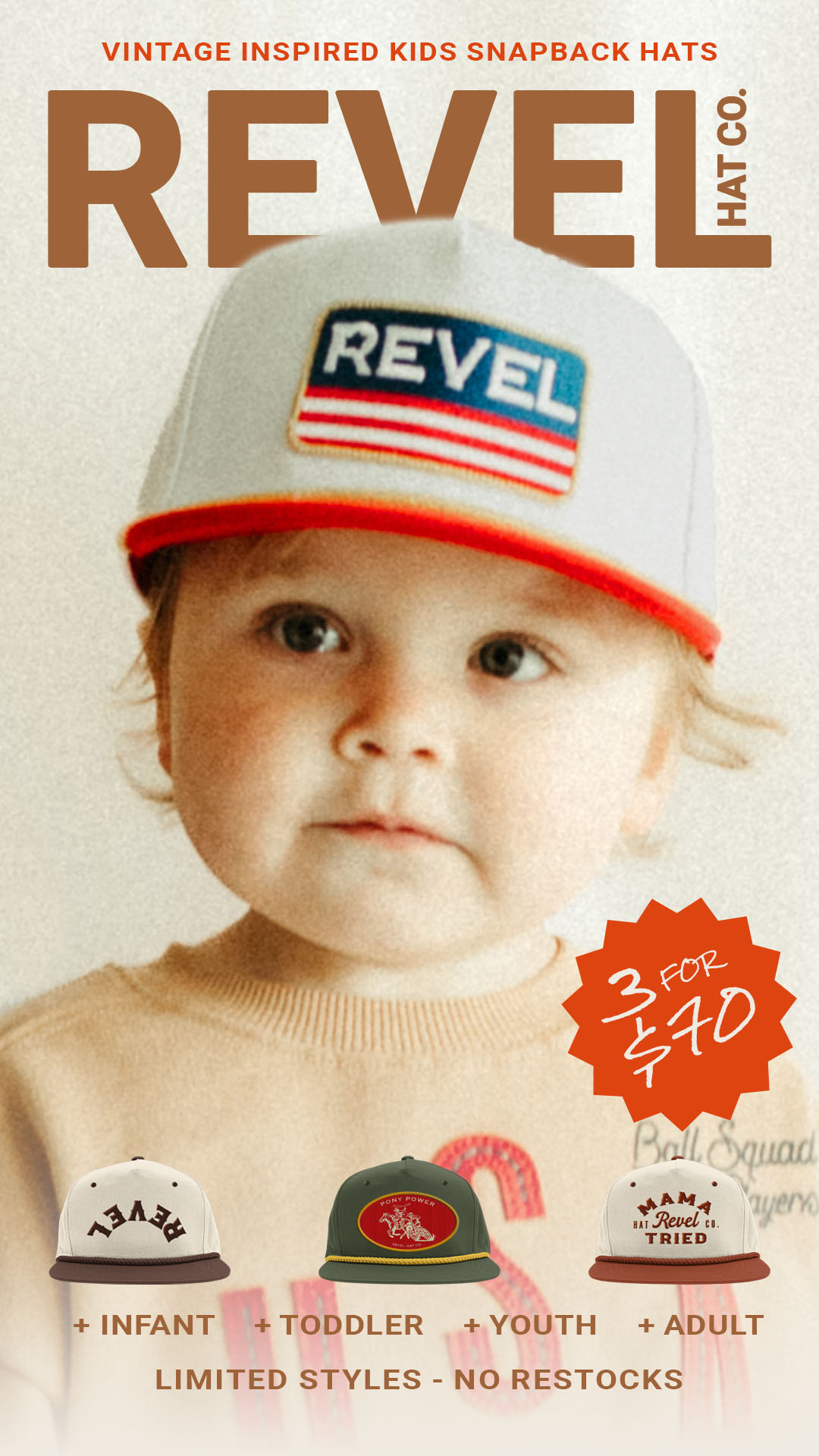 Revel Hat Co Facebook ad: Kids Snapbacks