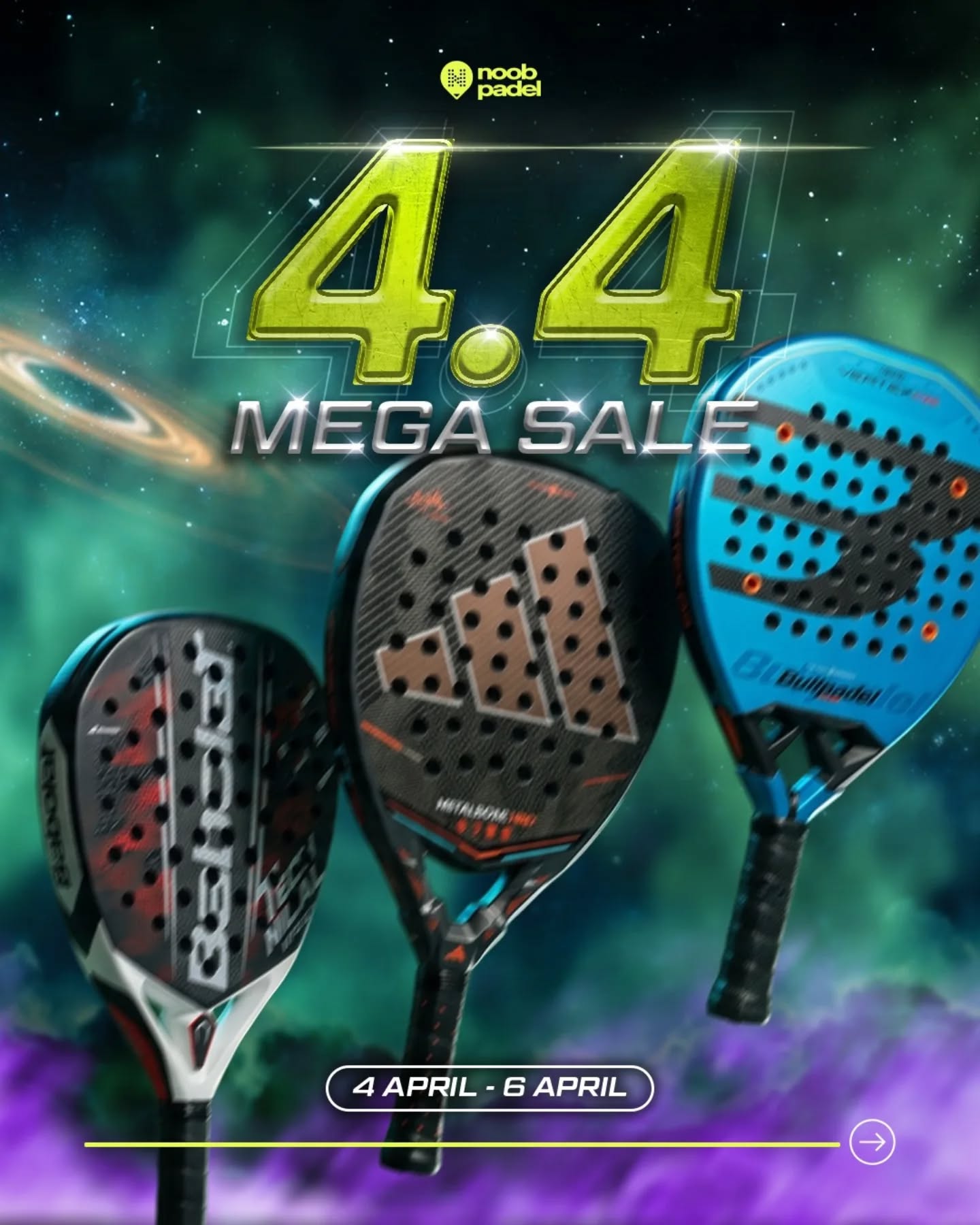 NOOB PADEL Facebook ad: 4.4 MEGA SALE is here!