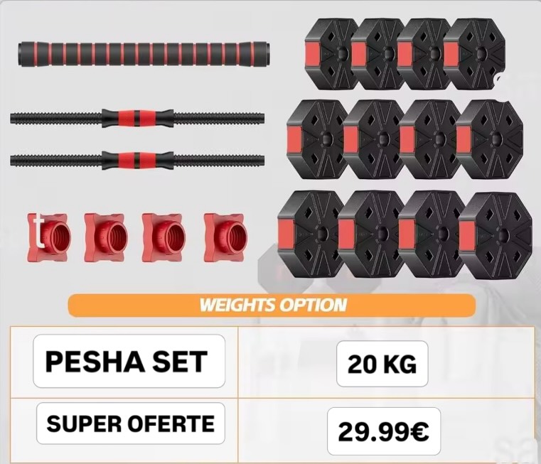 Paisje.Sportive Facebook ad: Set Pesha Fitness 20 KG, Ideale për Ushtrime…