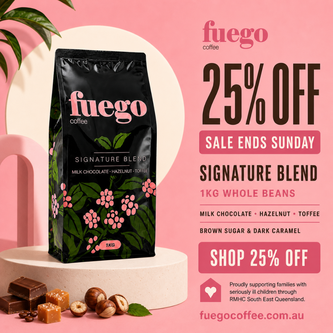 Fuego Coffee Facebook ad: 25% Off Ends Sunday