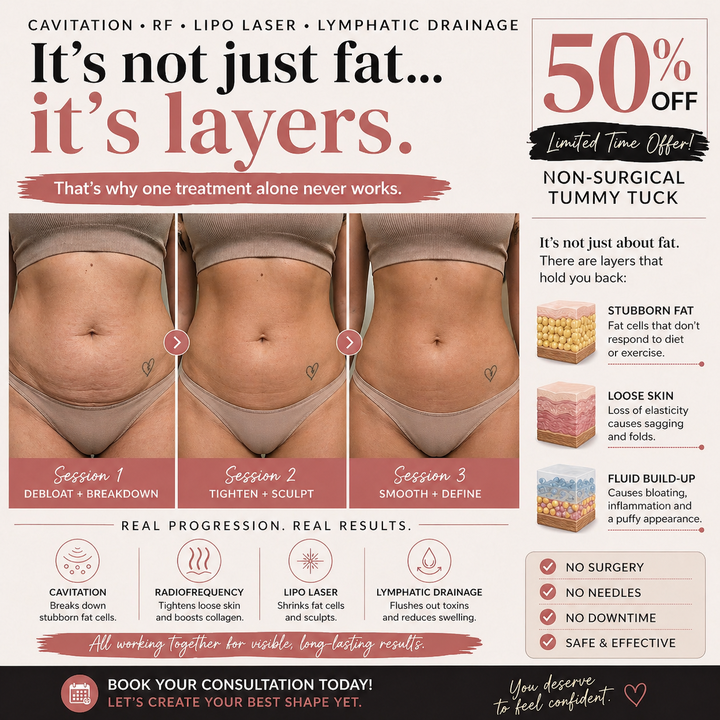 Konfidenceclinic Facebook ad: 50% OFF Body Sculpting
