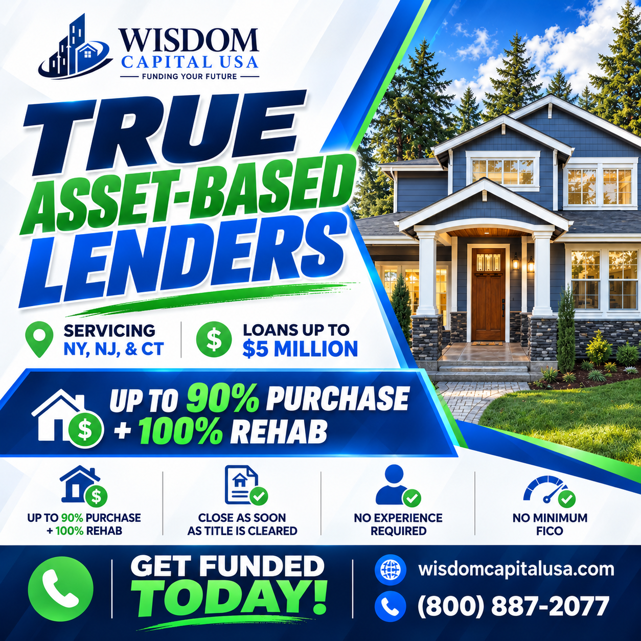 Wisdom REI Capital Facebook ad: Asset Based Lenders | No Min. Fico Up to 14 Units
