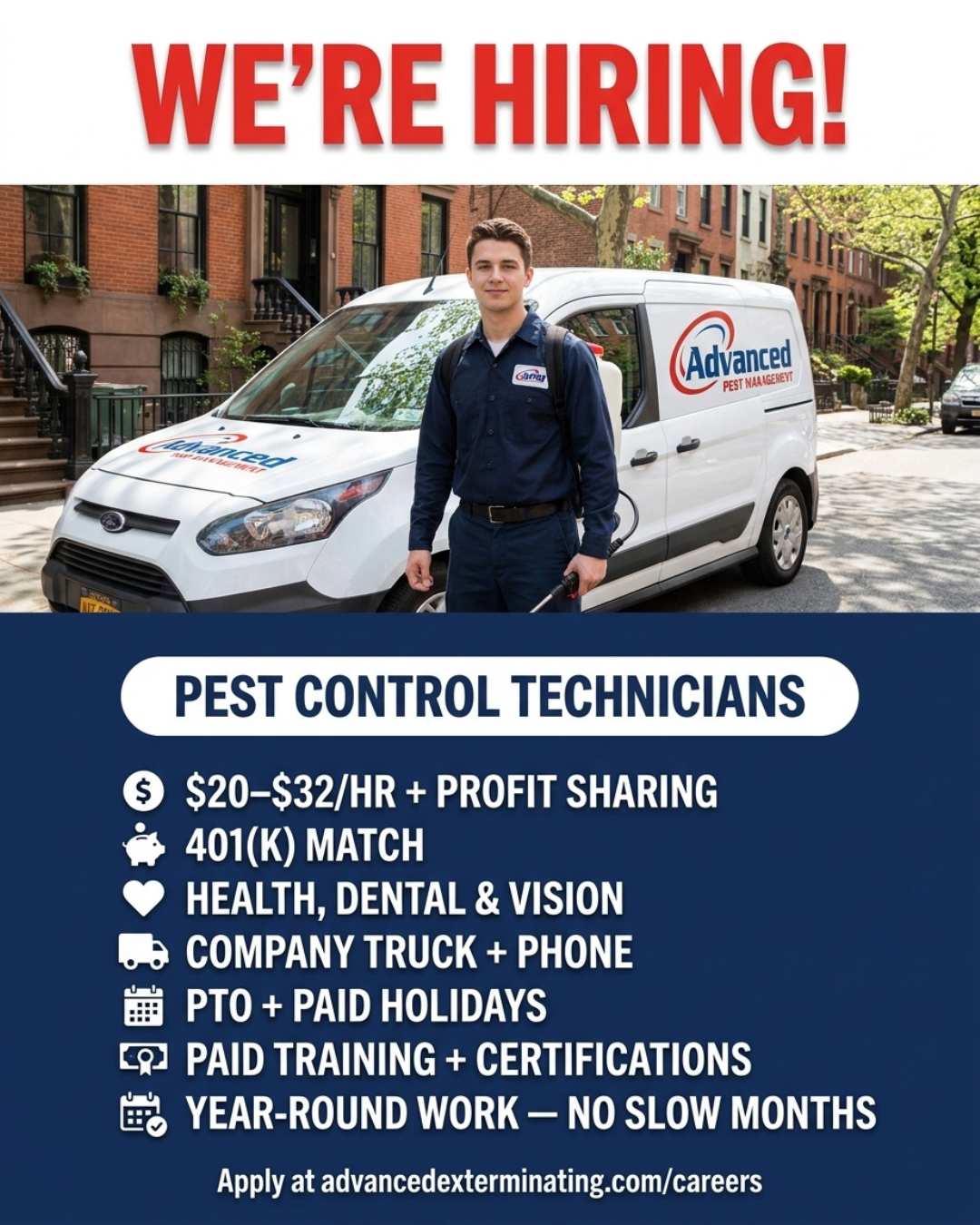 Advanced Pest Management Services Inc Facebook ad: Now Hiring: Pest Techs in NYC