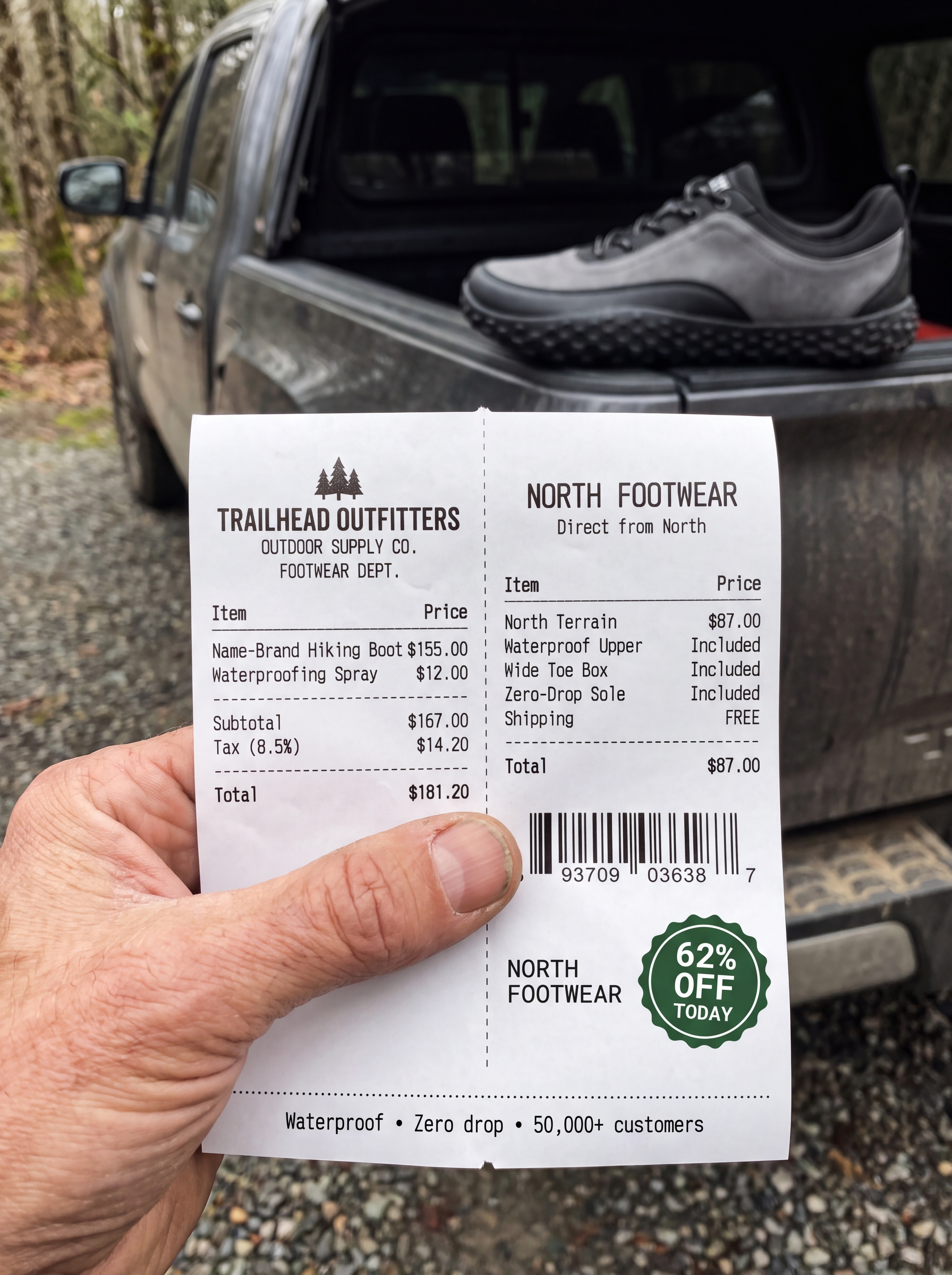North Footwear Facebook ad: The boot causes the blisters. The insoles treat the boot…