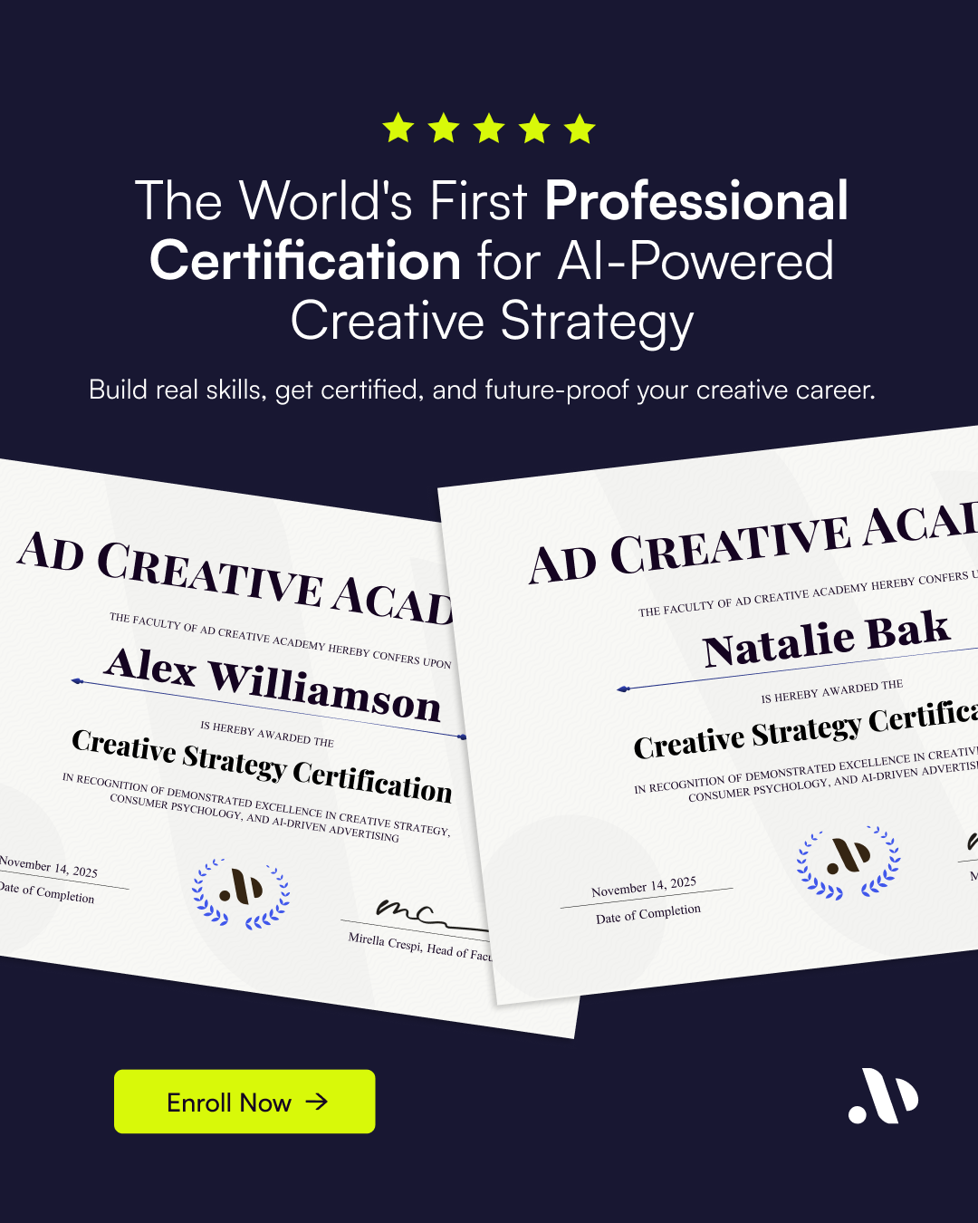 Ad Creative Academy Facebook ad: The World's First Certification for AI-Powered Creative…