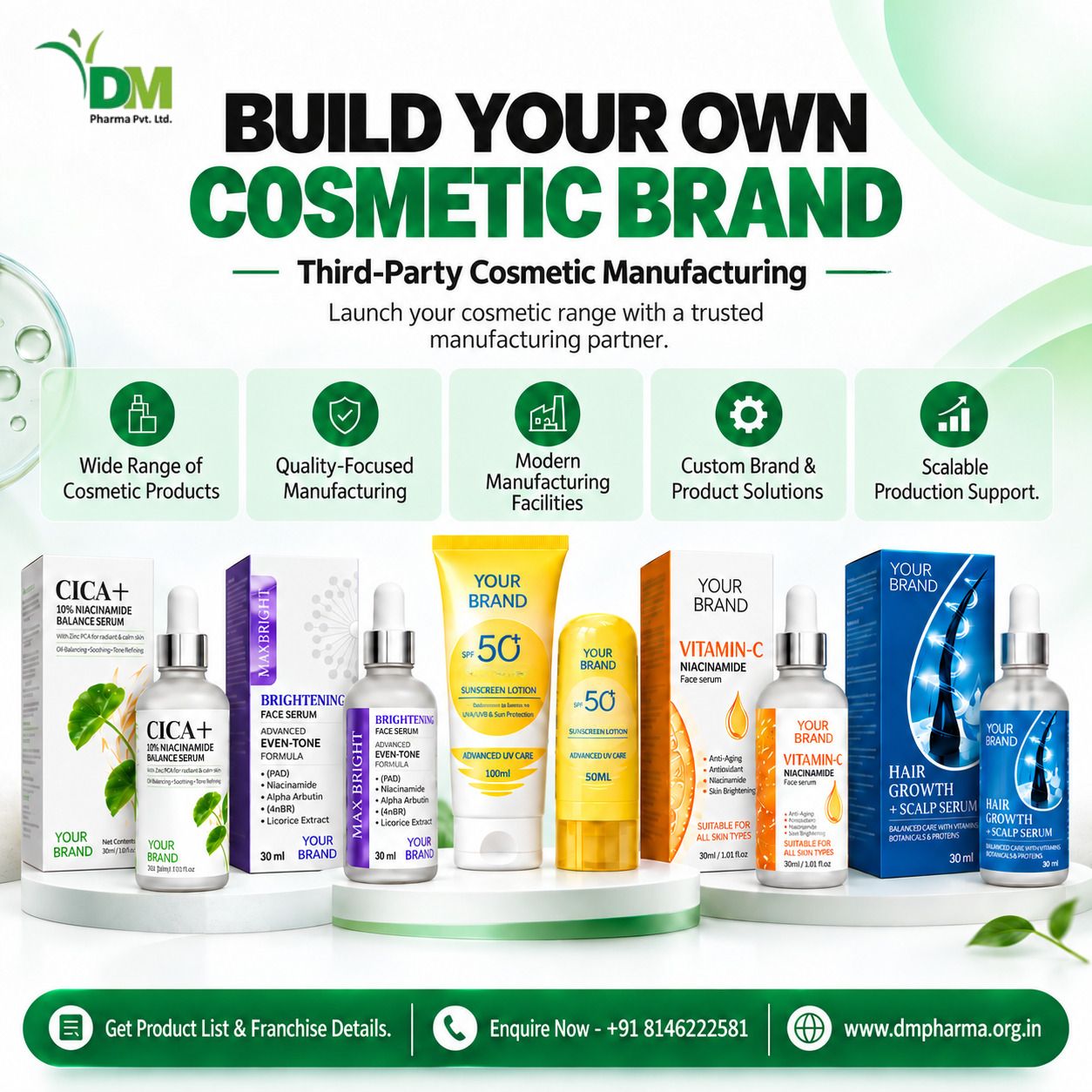 DM Pharma Facebook ad: Third-Party Cosmetic Manufacturing