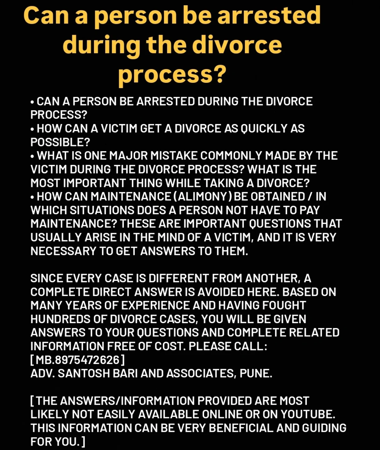 Adv. Santosh G. Bari Facebook ad: Can a person be arrested during the divorce…