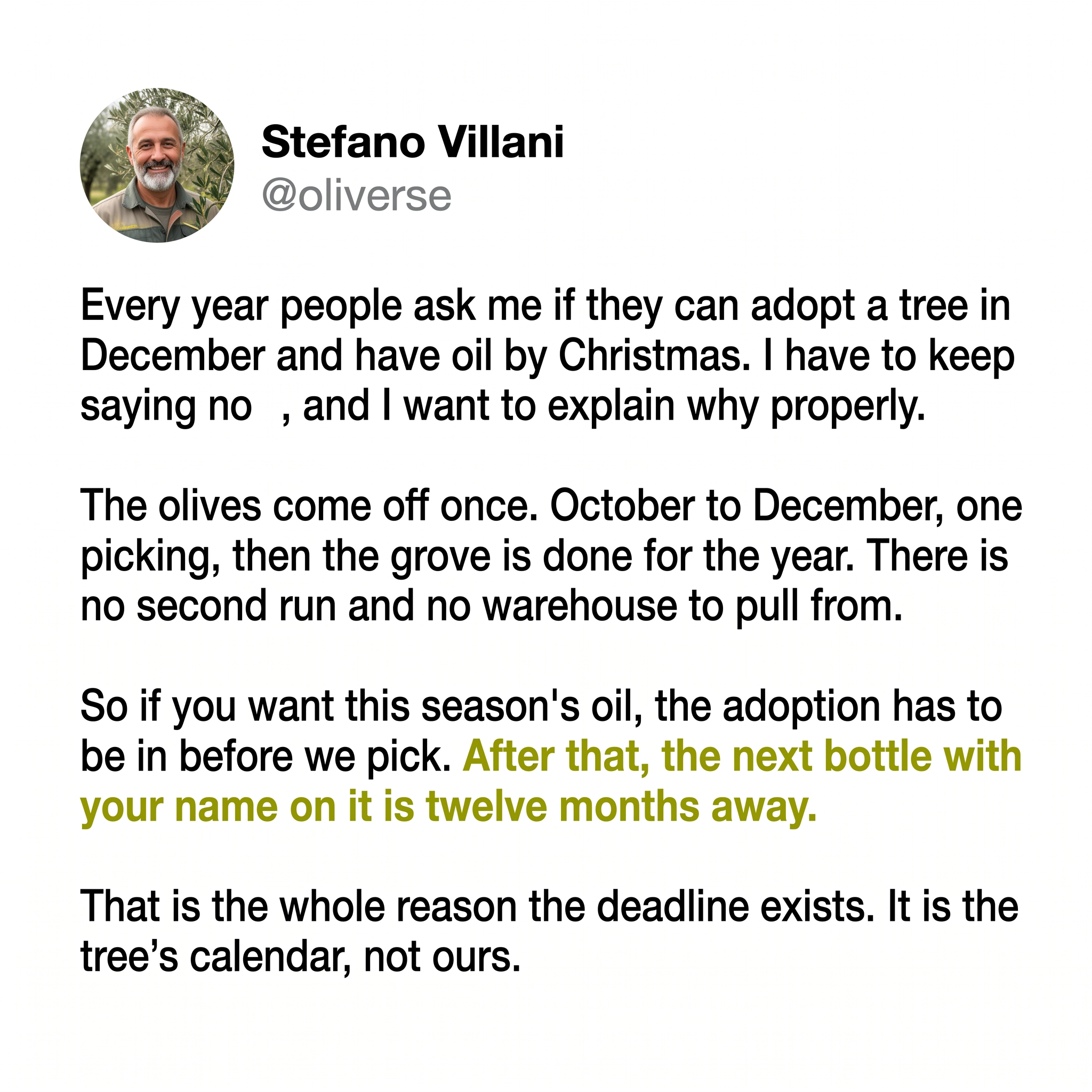 Oliverse Facebook ad: Adopt a Tree. Taste La Dolce Vita.