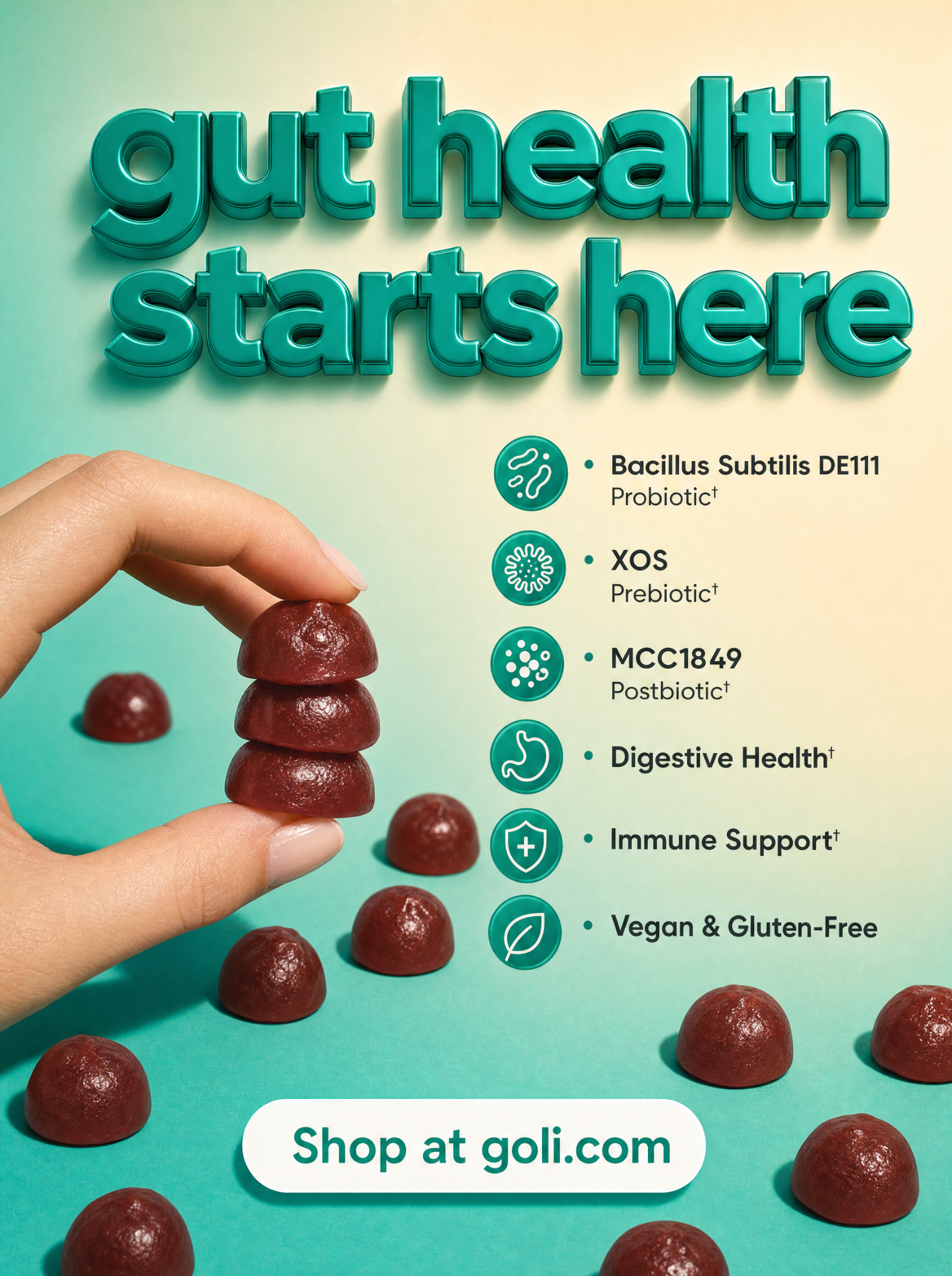 Goli Facebook ad: World's First 3 in 1 Probiotic Gummy