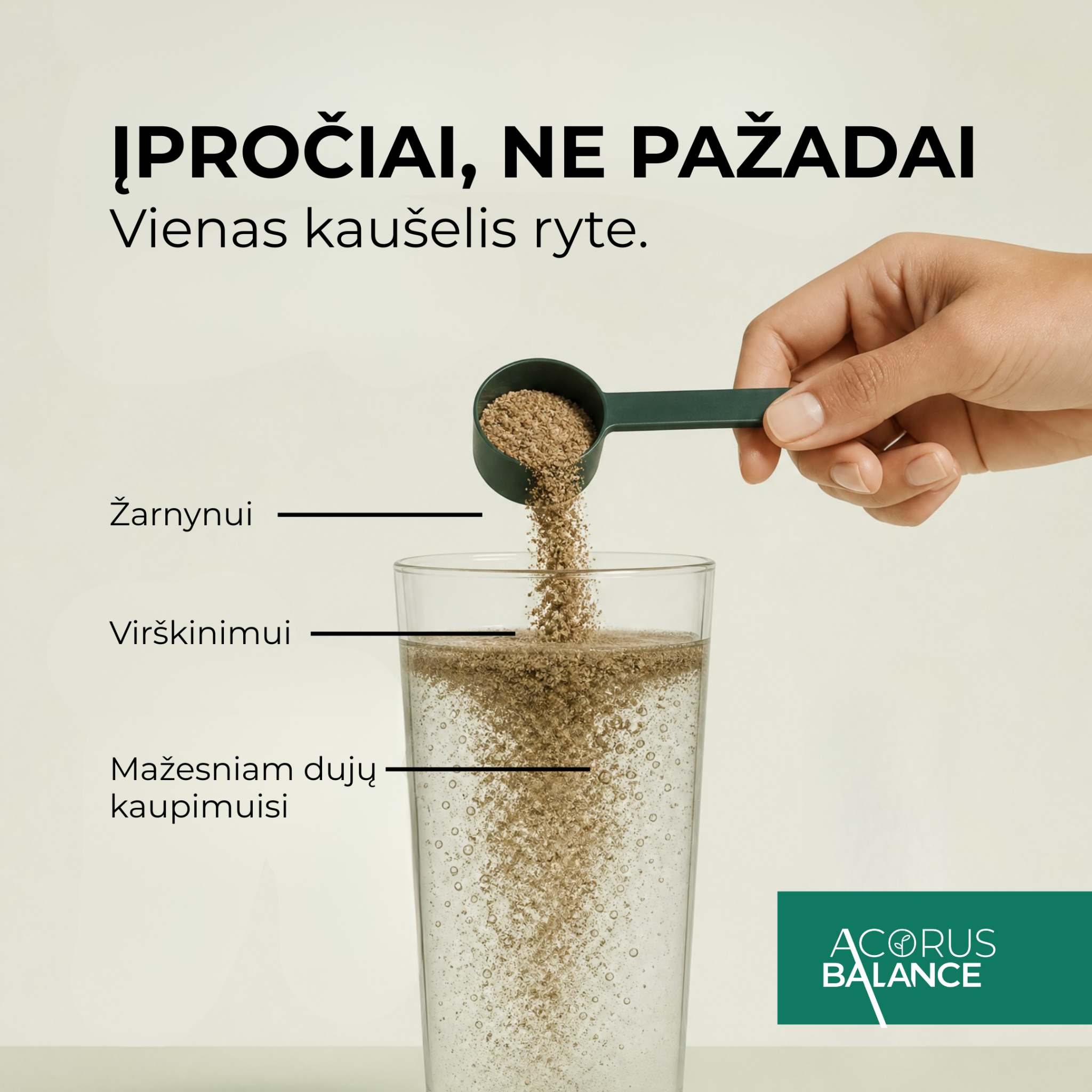 Acorus Balance LT Facebook ad: Mažas žingsnis ryte, puiki savijauta visą dieną