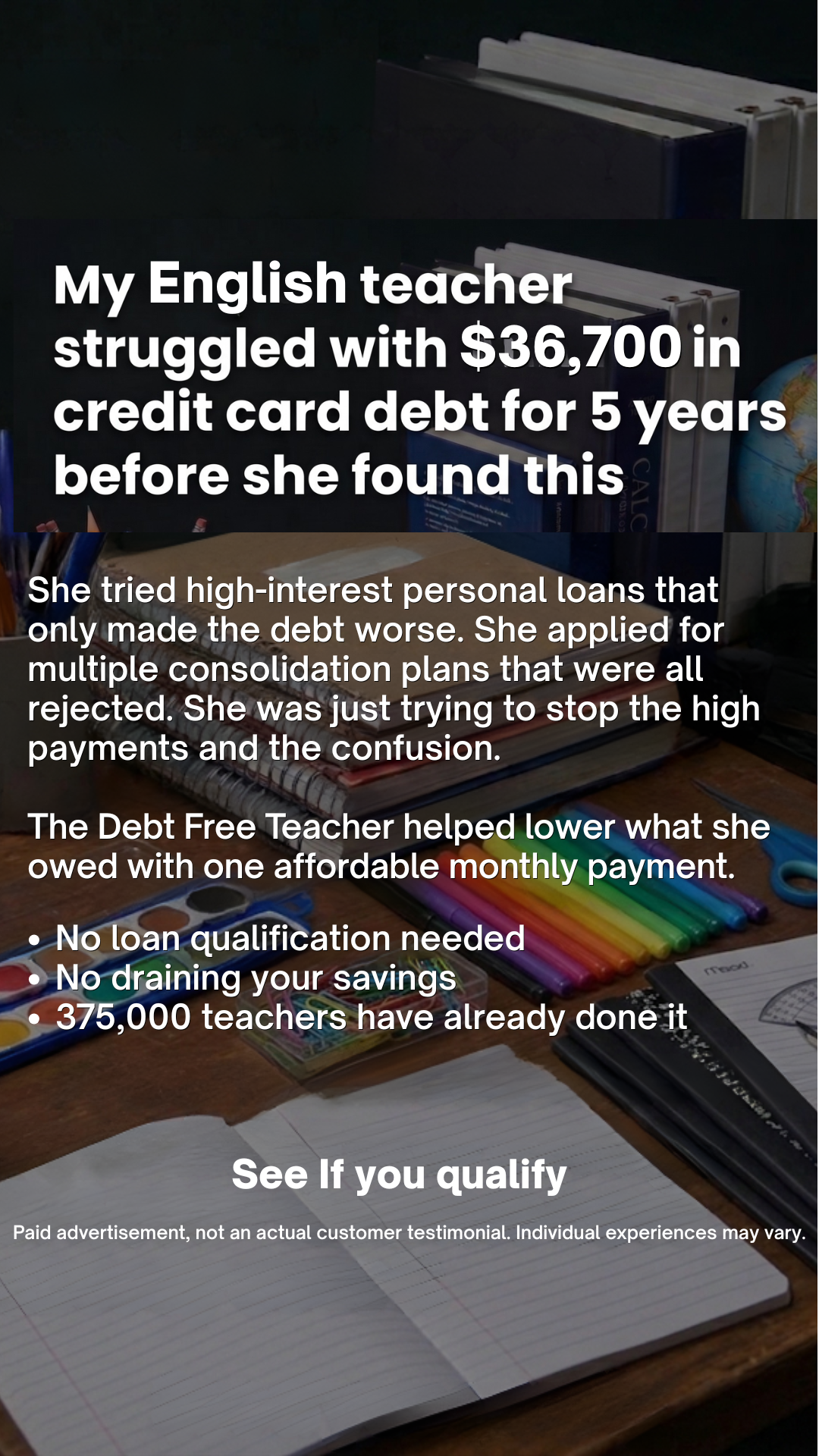 The Debt Free Teacher Facebook ad