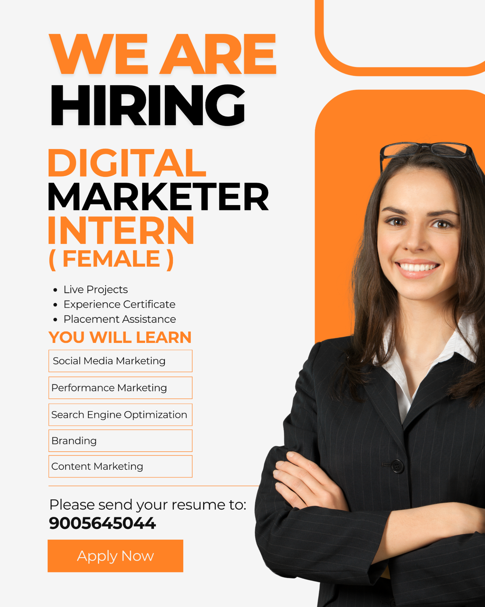 Frigate Agency Facebook ad: Female Digital Marketing Intern | Apply Now