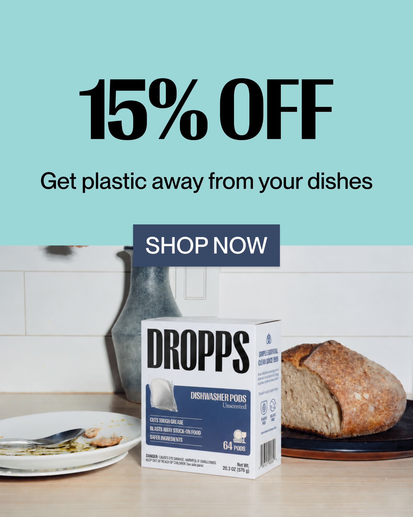 Dropps Facebook ad: Get 15% OFF on first order!