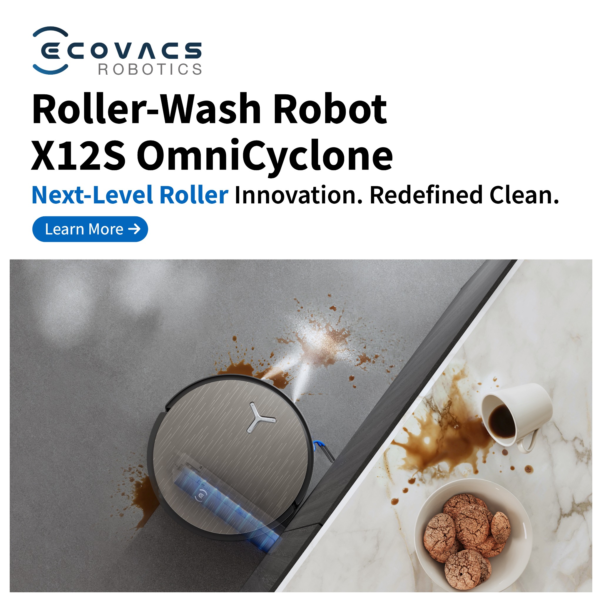 ECOVACS ROBOTICS Facebook ad: NEW LAUNCH: Meet the ECOVACS DEEBOT X12S OmniCyclone…