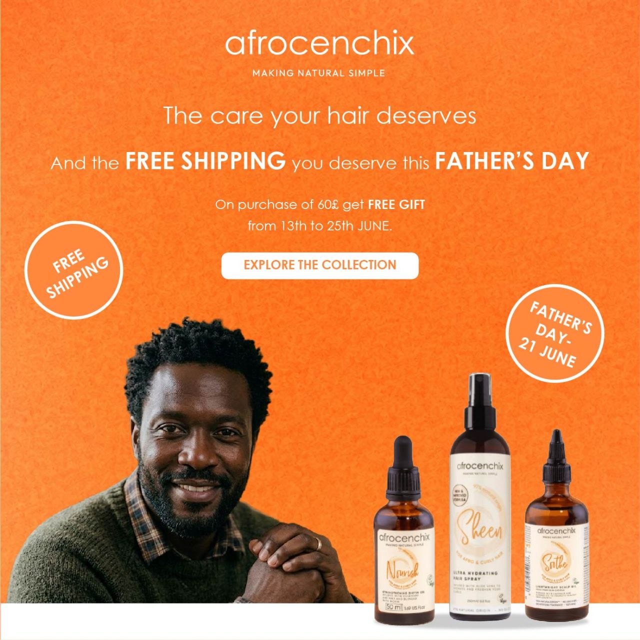 Afrocenchix Facebook ad: Free Shipping + Free Gift this Father's Day