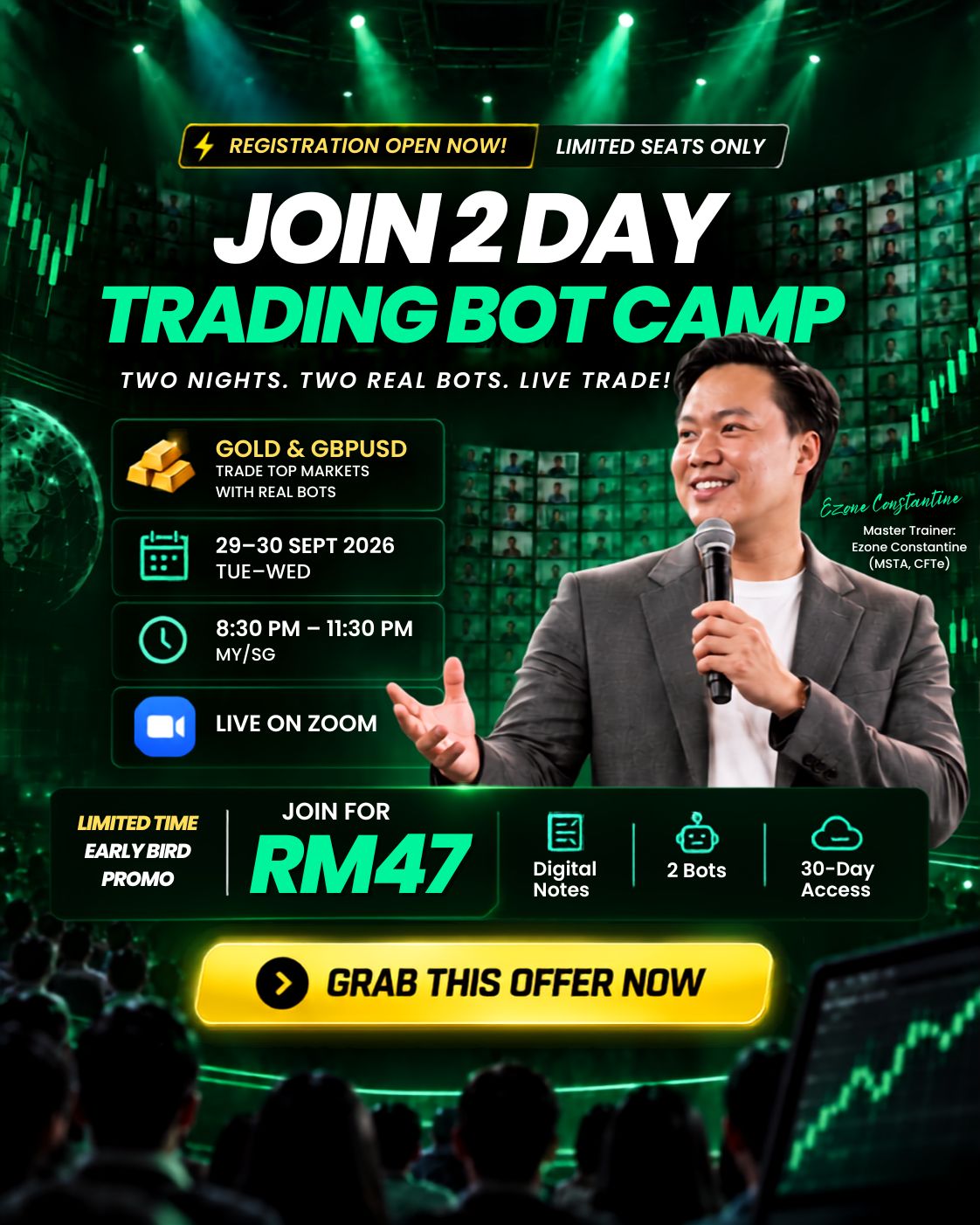Ezone Constantine Academy Facebook ad: What if your trading system could execute without…