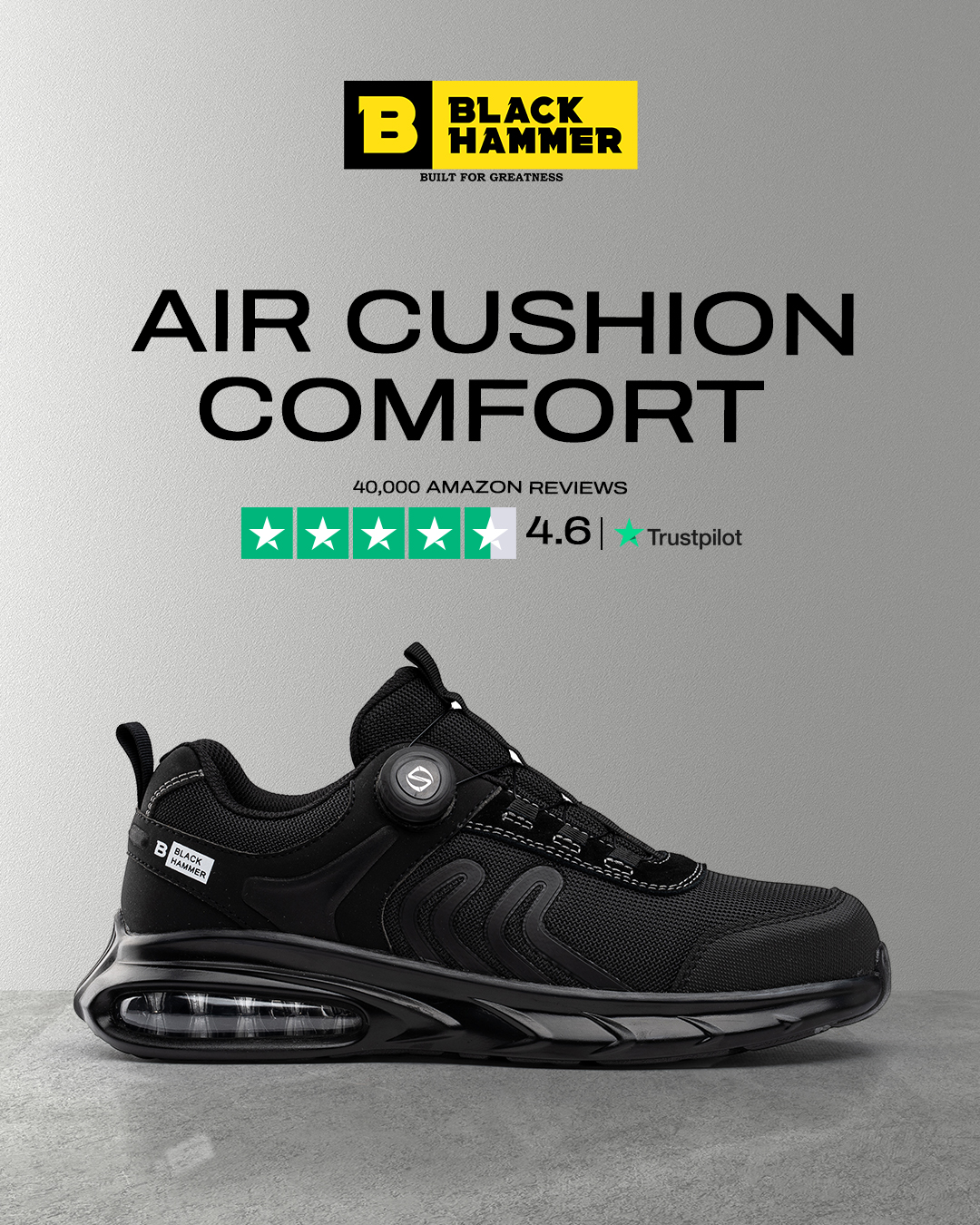 Black Hammer Workwear Official Facebook ad: Built For Comfort Not Sore Feet