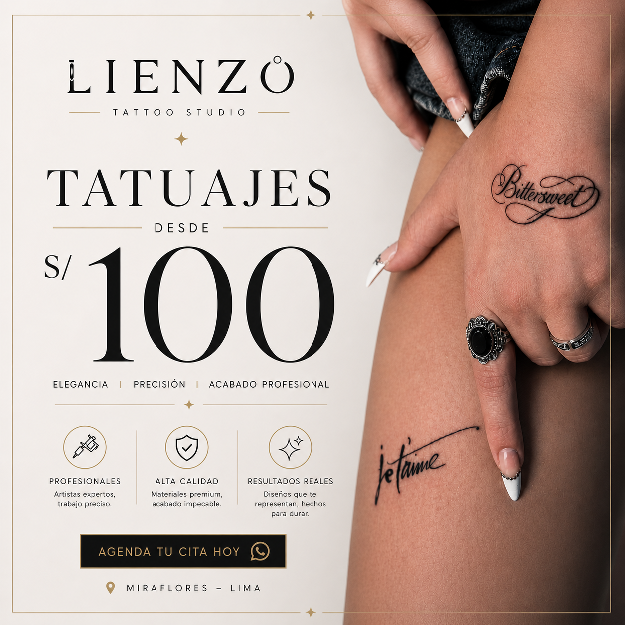Lienzo Tattoo Studio Facebook ad from May 3, 2026