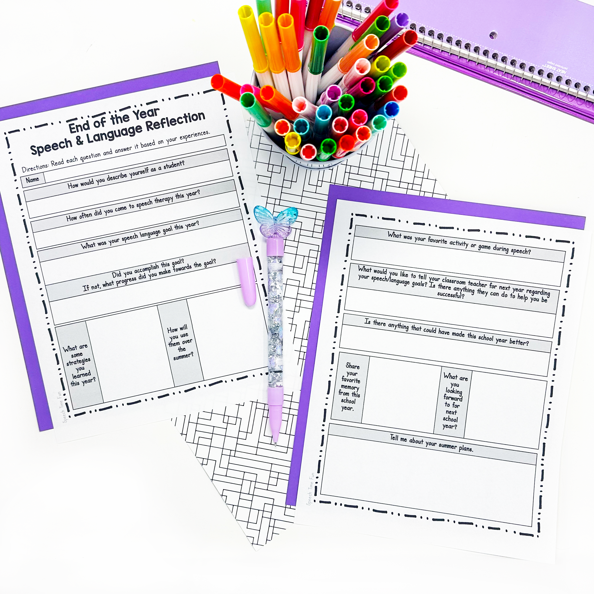Speech Time Fun Facebook ad: Free End-of-Year Speech Reflection Sheet for SLPs