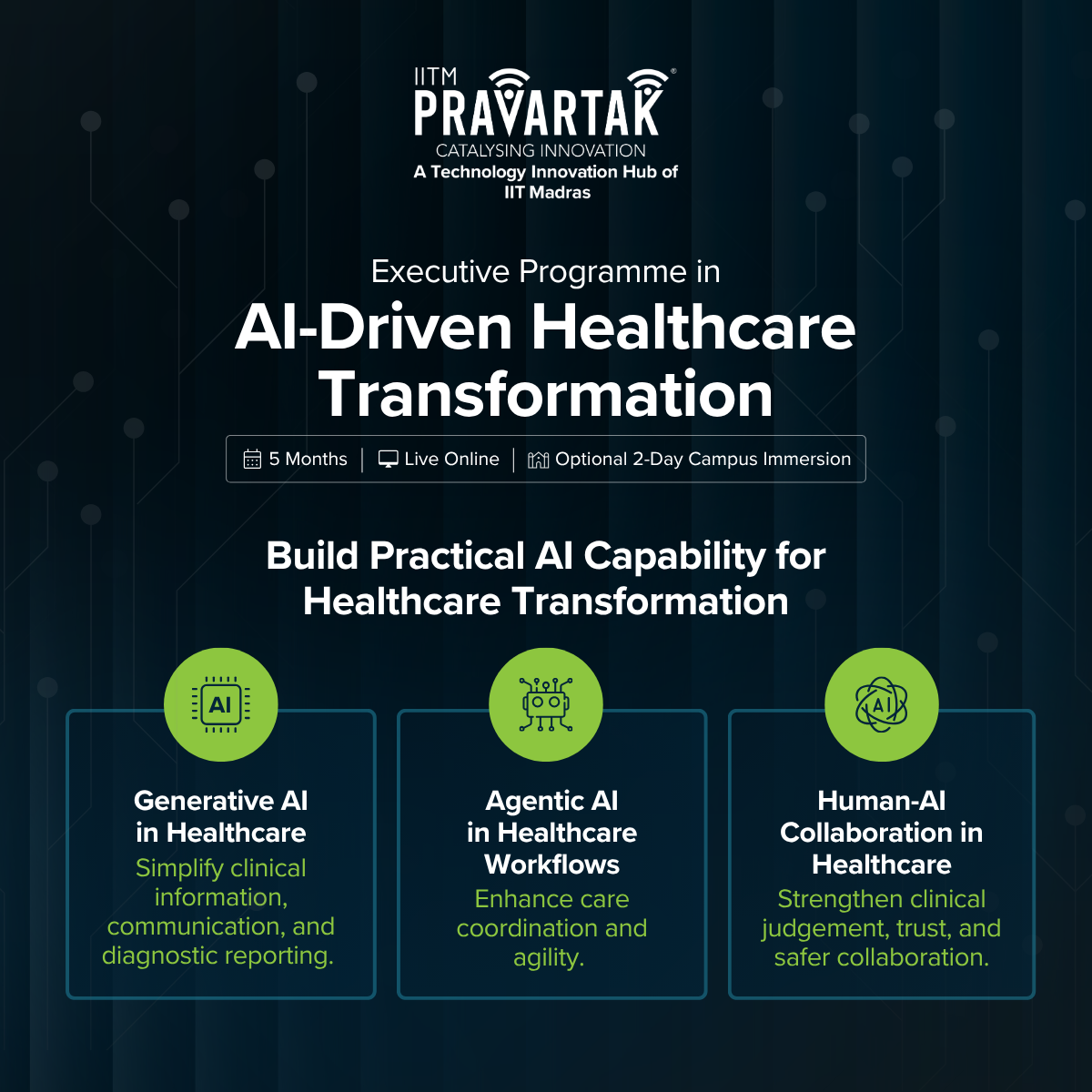 IITM Pravartak Executive Programme in AI-Driven Healthcare Transformation Facebook ad: Apply AI Across the Healthcare Value Chain