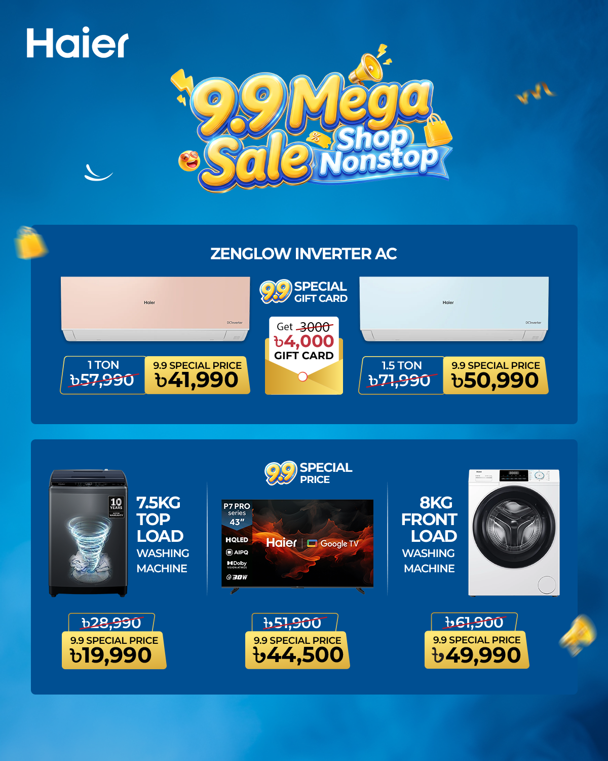 Haier Facebook ad: Shop Nonstop at Haier 9.9 Mega Sale