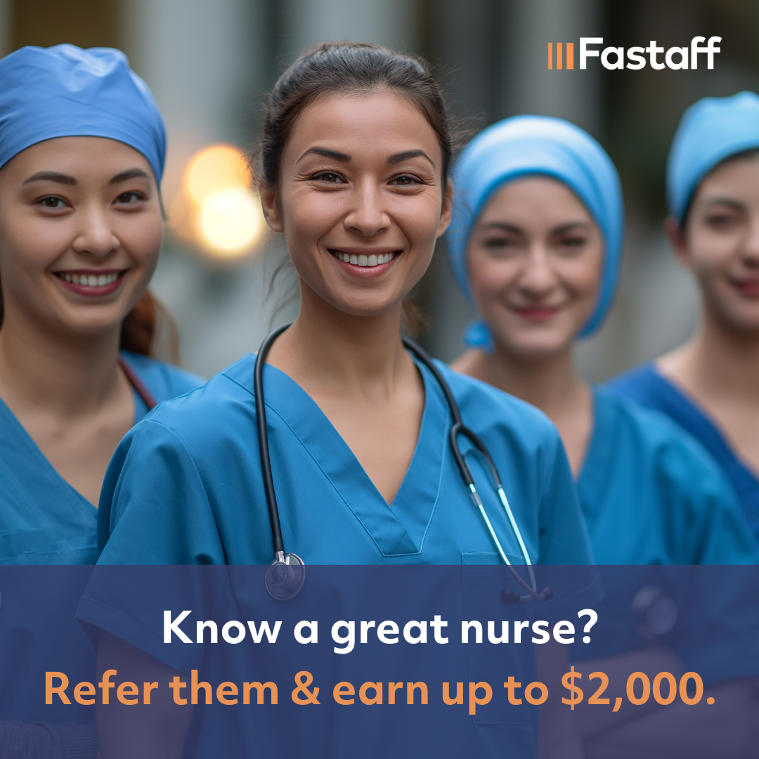 Fastaff Travel Nursing Facebook ad: Earn Up to $2,000 in Referral Bonuses