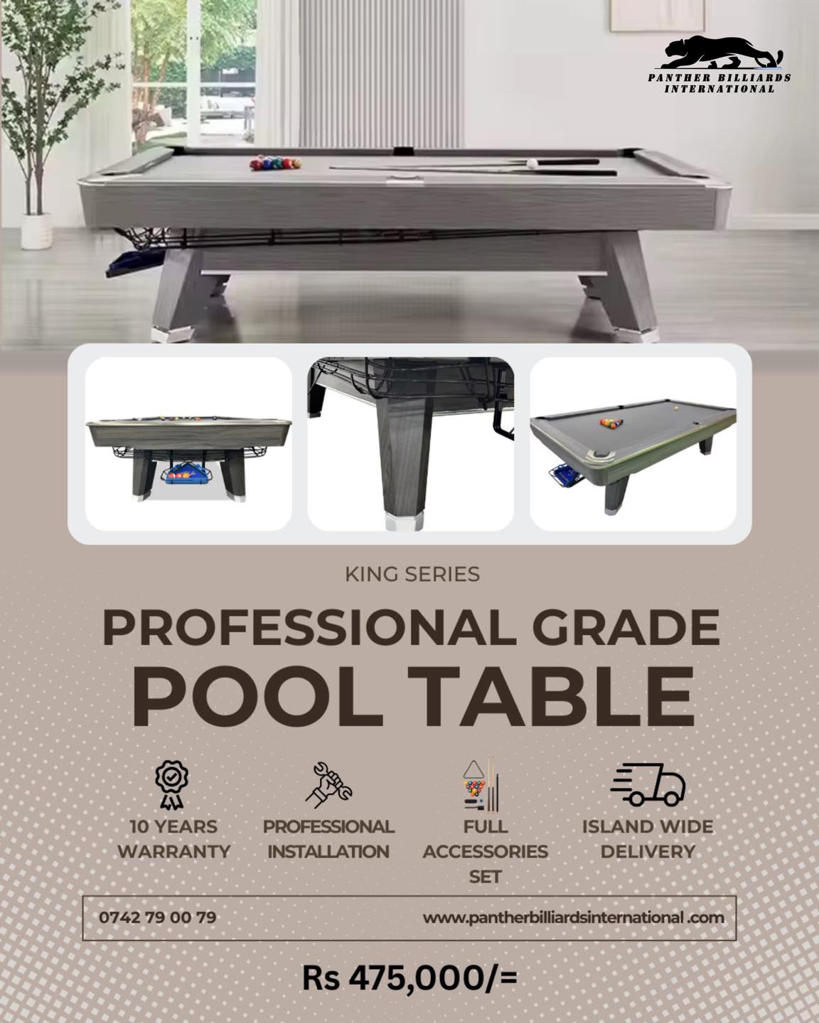 Panther Billiards International Facebook ad: Premium Pool Tables, Rs.