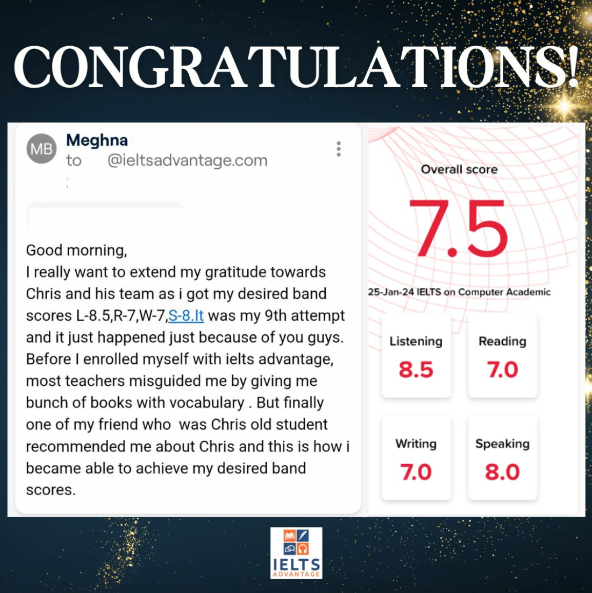 IELTS Advantage Facebook ad: Don't miss out on 10% off IELTS VIP! Limited time offer.