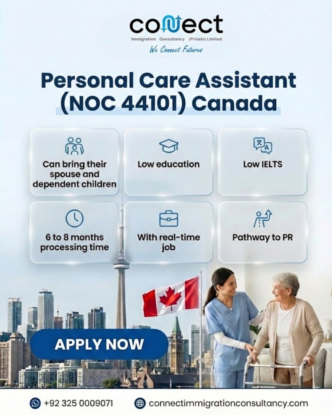 Connect Immigration Consultancy Facebook ad: Canada Is Hiring Care Workers, Apply Now!