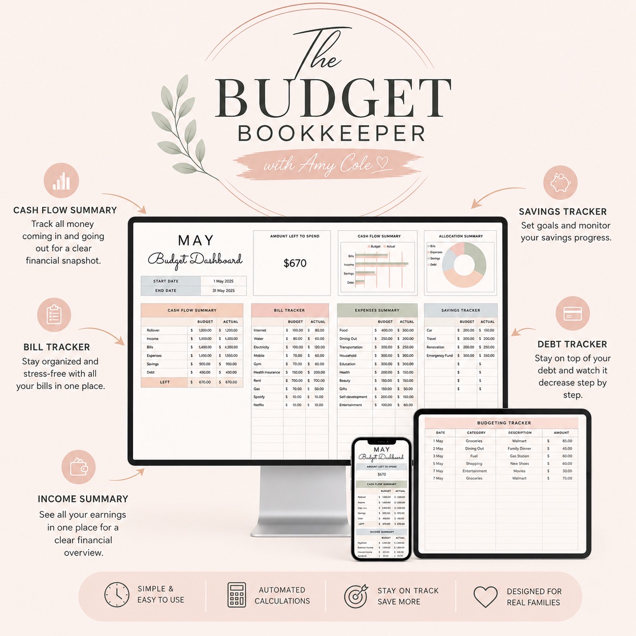 The Budget Bookkeeper Facebook ad: Easy Budget Spreadsheet